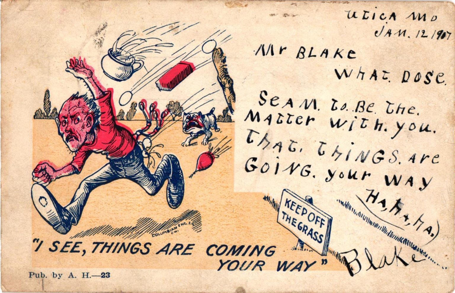 1907 Utica MO Comic Postcard \ 1907 Utica MO Comic Postcard \