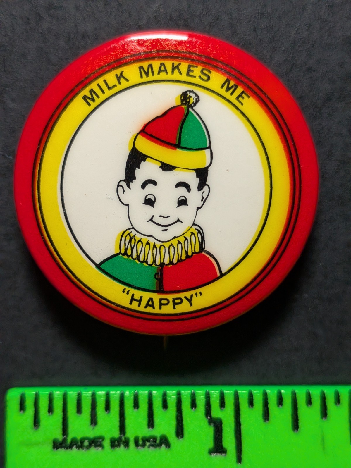 Vintage Boy Jester Milk Makes Me Happy Pinback Pin