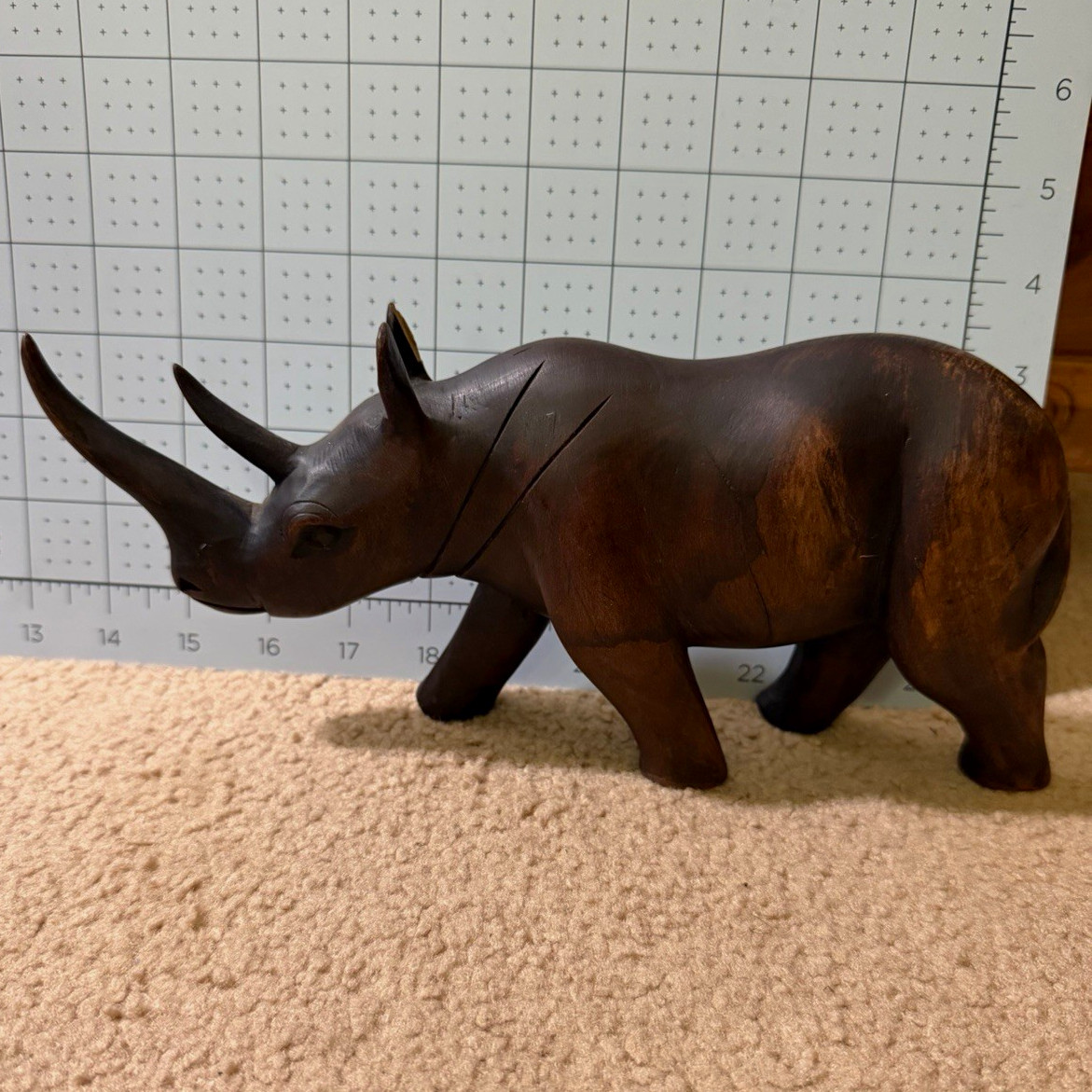 Hand Carved Wood Rhinoceros Figurine 14” Long African Safari Folk Art Rhino