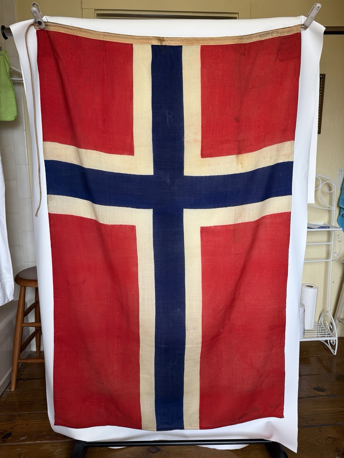 Vintage WWII Pre-War Norwegian Flag Bonner Fahnenfabrik Bonn Germany Woven 3\'x5\'