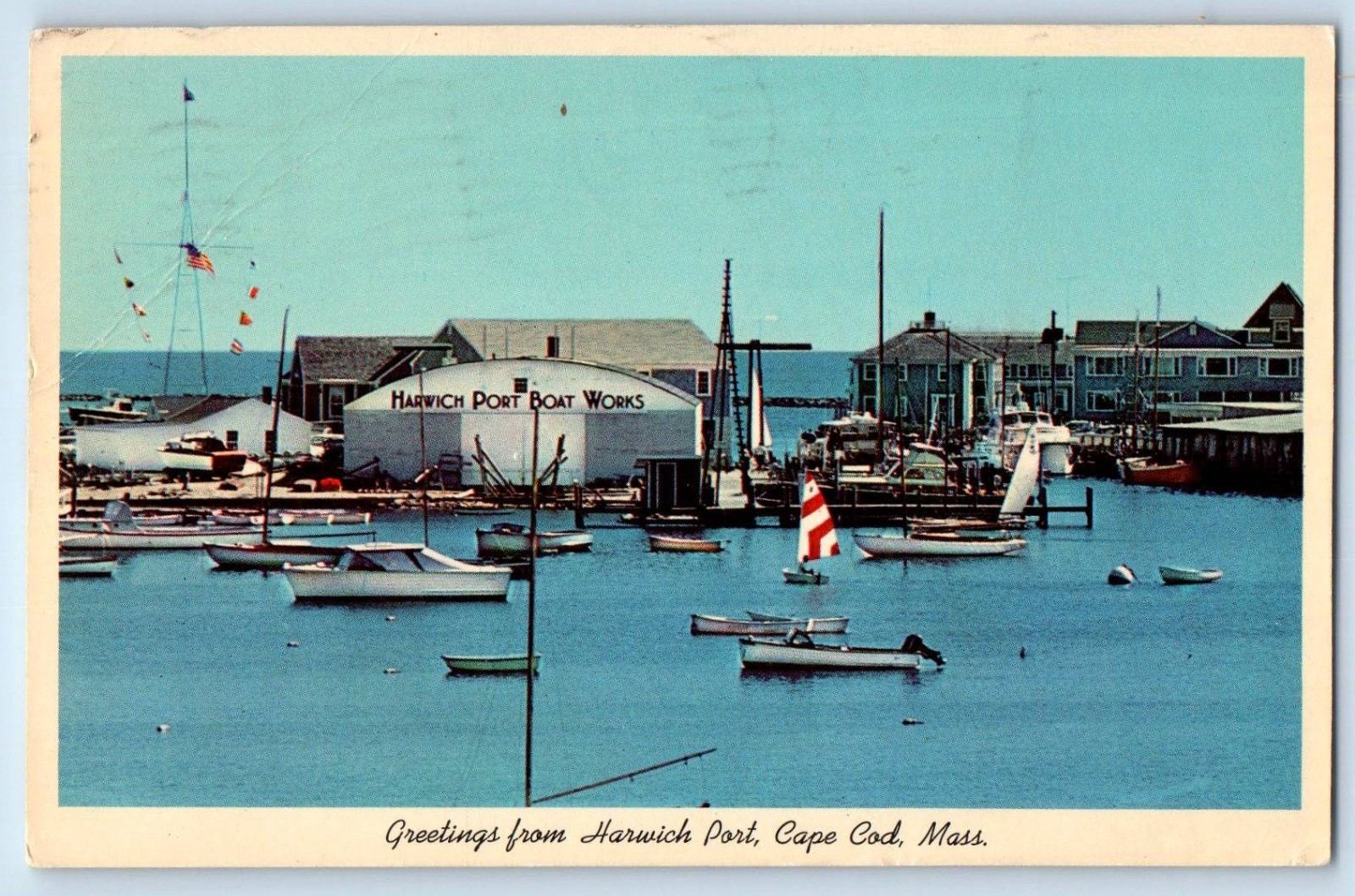 c1963 Cape Cod Massachusetts Vintage Postcard Greetings From Harwich Port Yacht