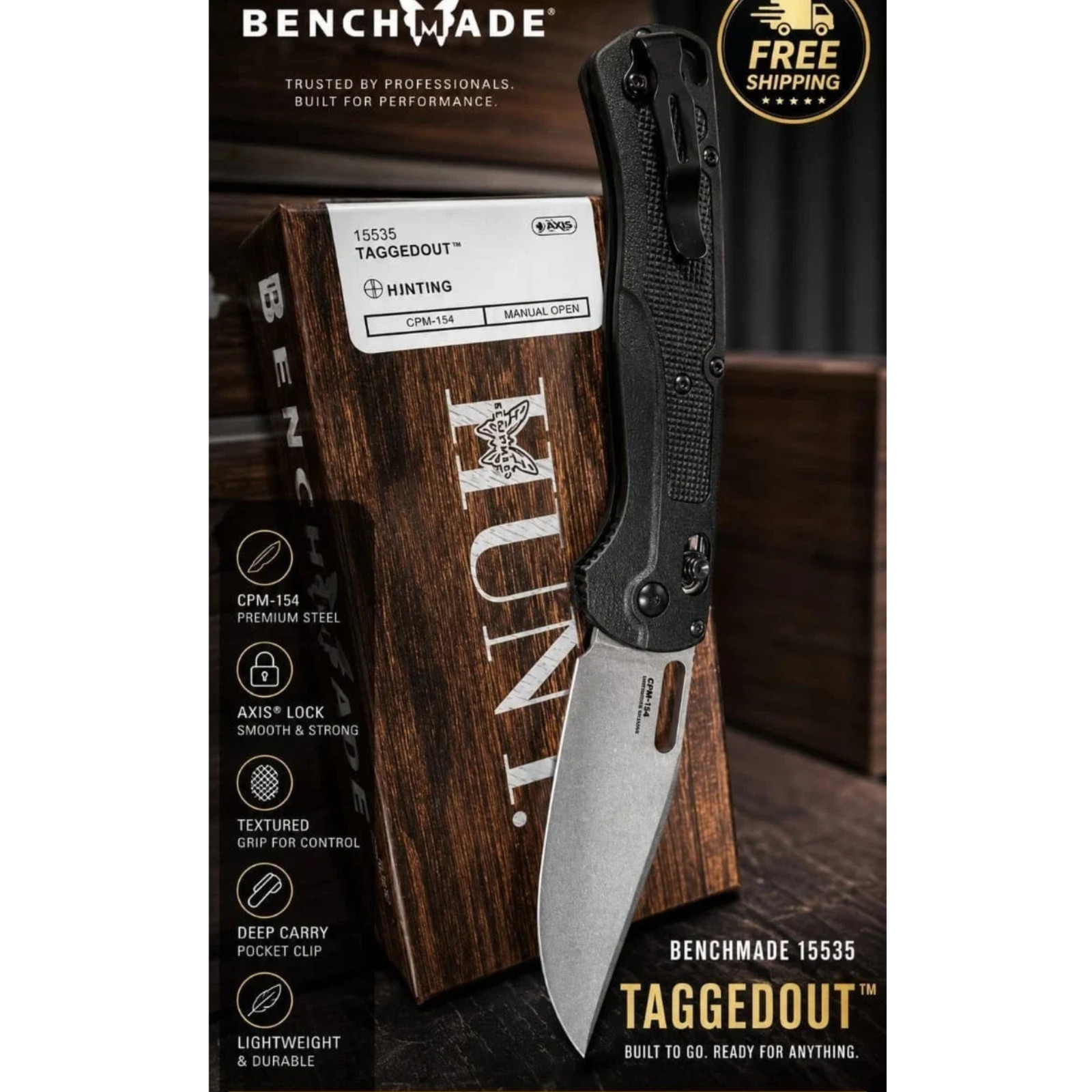 Benchmade 15535 Taggedout Folding Knife CPM-154 Steel with Benchmade 15535 Taggedout Folding Knife CPM-154 Steel with