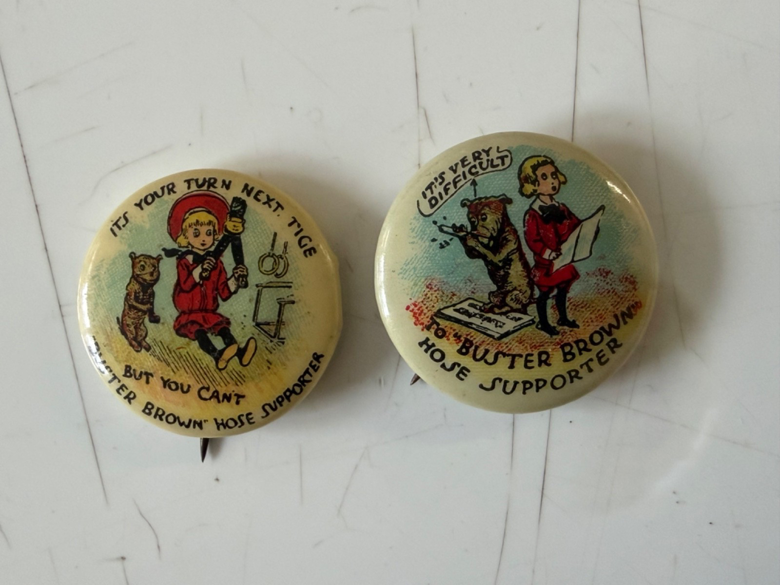 2 Vintage Buster Brown Pinbacks