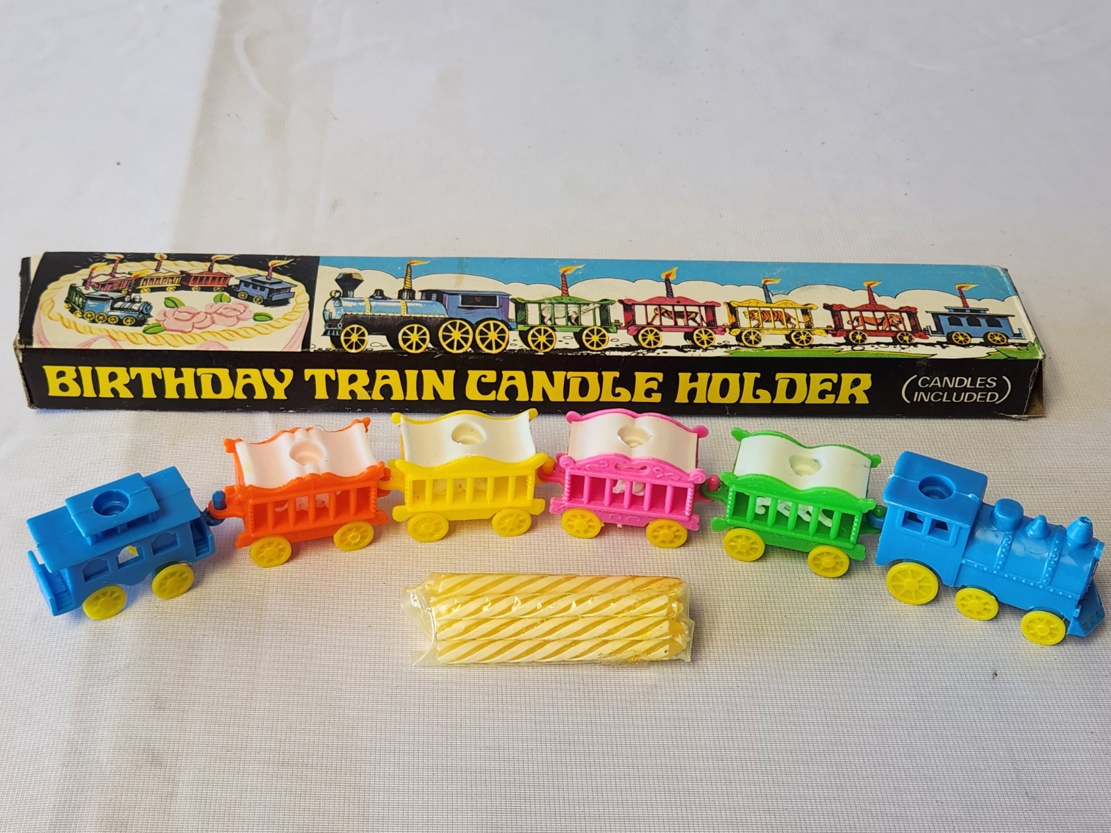 Vintage JOY Collectible Toy Birthday Train Candle Holder Cake Topper Circus H3