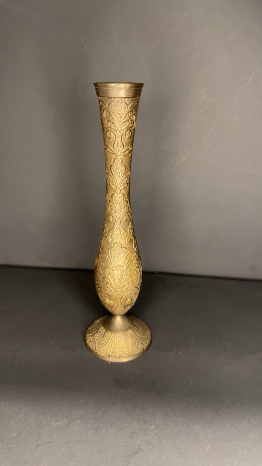 Vintage PWF Solid Brass Etched Bud Vase Floral Pattern Made in India