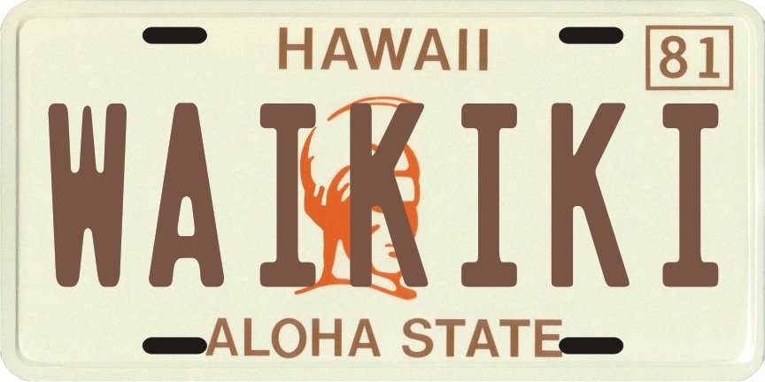 Hawaii 1980's WAIKIKI Aluminum License Plate