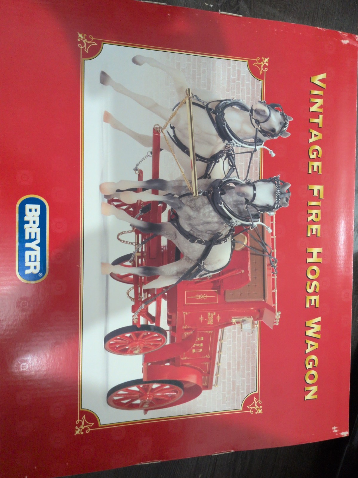 NOS 2005 Breyer Horse Drawn Vintage Fire Hose Wagon w/ Harnesses & Hose No.2404