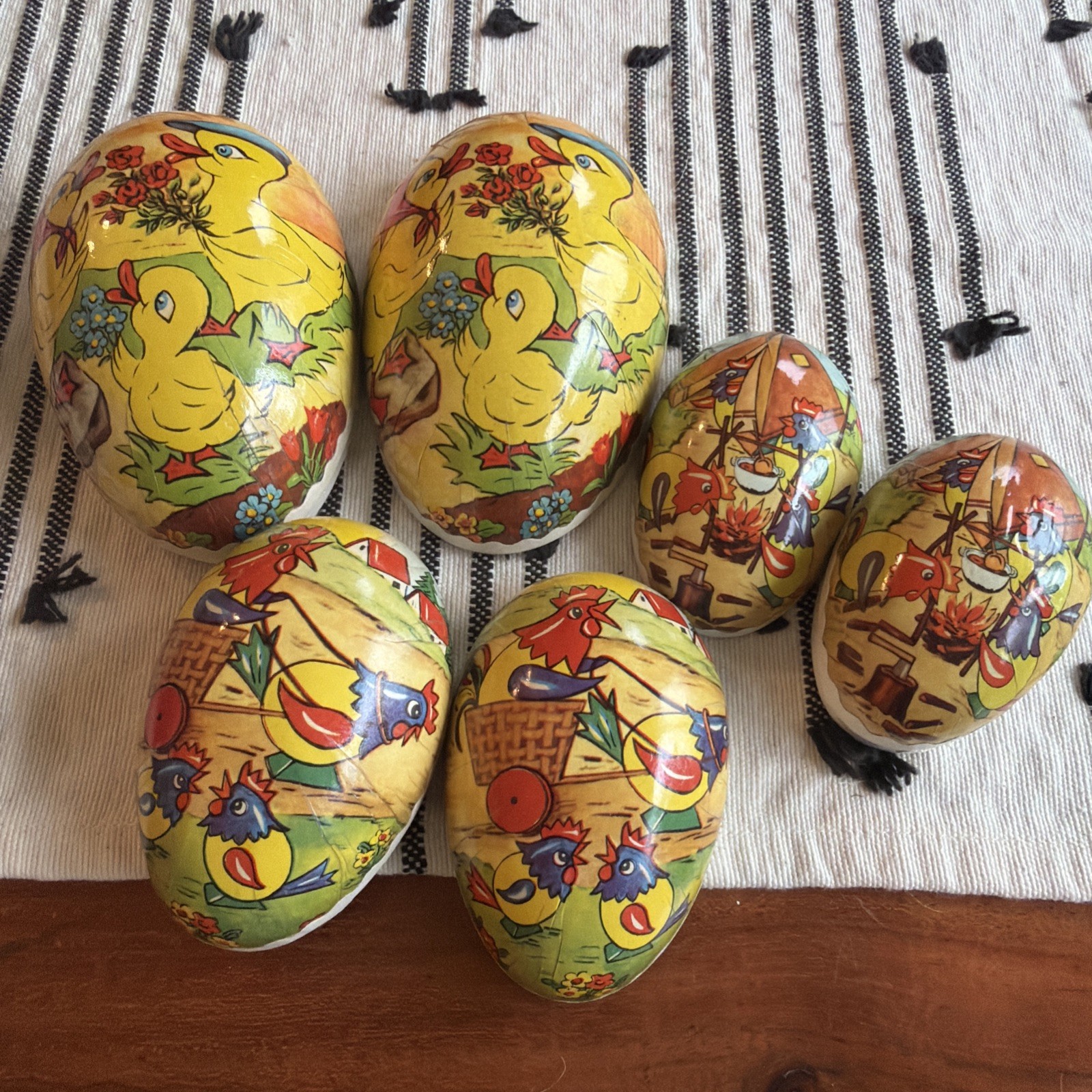 VTG set of 3 East German Paper NESTING Easter Egg Candy Container Duck Rooster