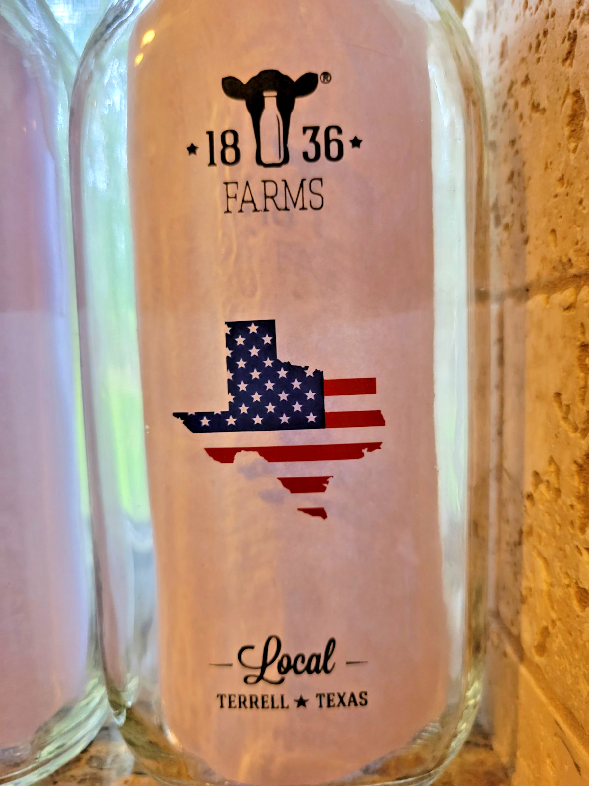 1836 Farms Glass Milk Bottle Texas Flag Design Patriotic Decor Terrell Texas