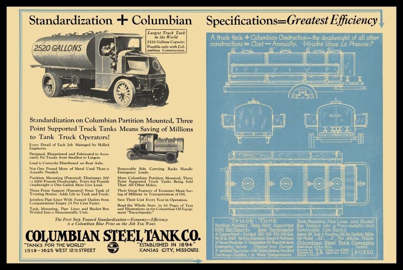 1921 Columbian Steel Mack Truck Tanker Cutaway View NEW Sign: 24 x 36\