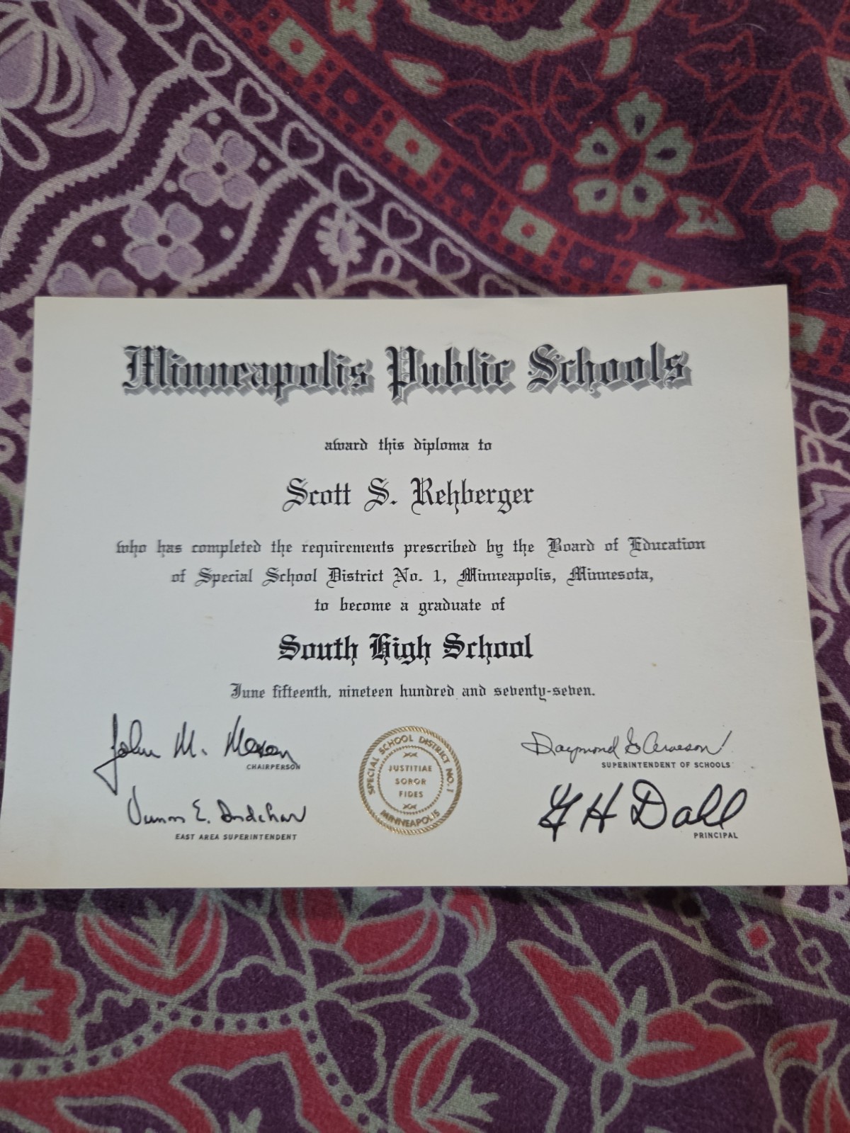 Vintage 1970 Graduation Diploma South High School-Minneapolis, Minnesota Vintage 1970 Graduation Diploma South High School-Minneapolis, Minnesota