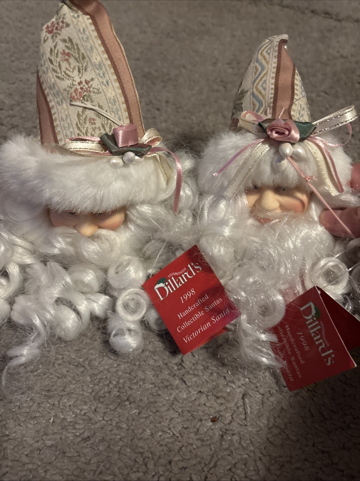 VTG Dillard’s Victorian Style Santa Claus Head  Hanging Ornaments X2 1998 NWT