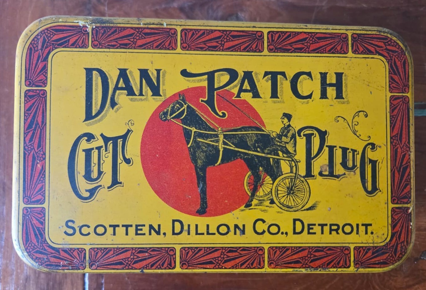 Antique Dan Patch Cut Plug Tobacco Tin Scotten Dillon Detroit Horse Racing 1900s