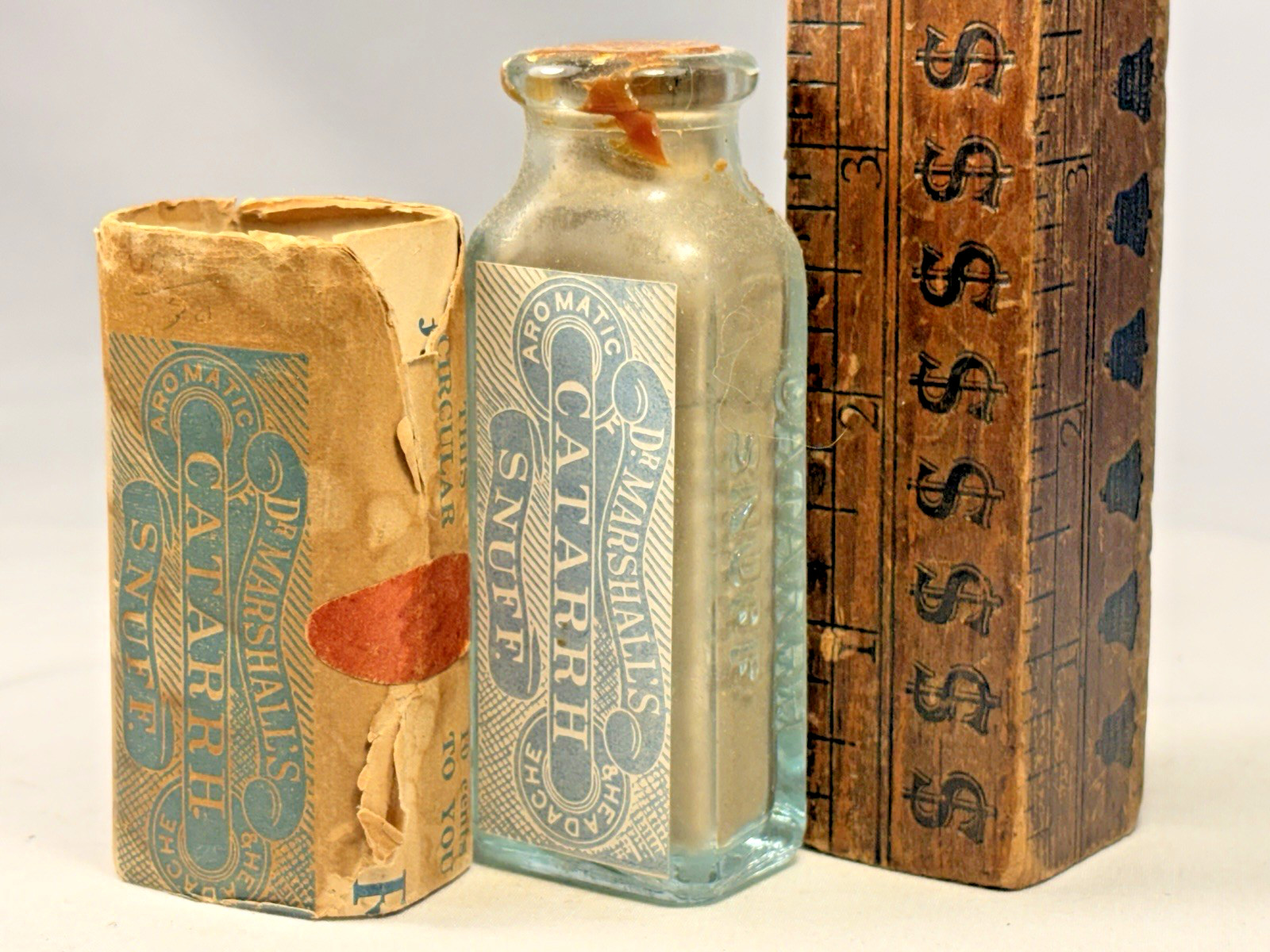 RARE NOS DR MARSHALL’S SNUFF PAPER LABEL BOTTLE BOX PAPERS CLEVELAND OHIO 1910