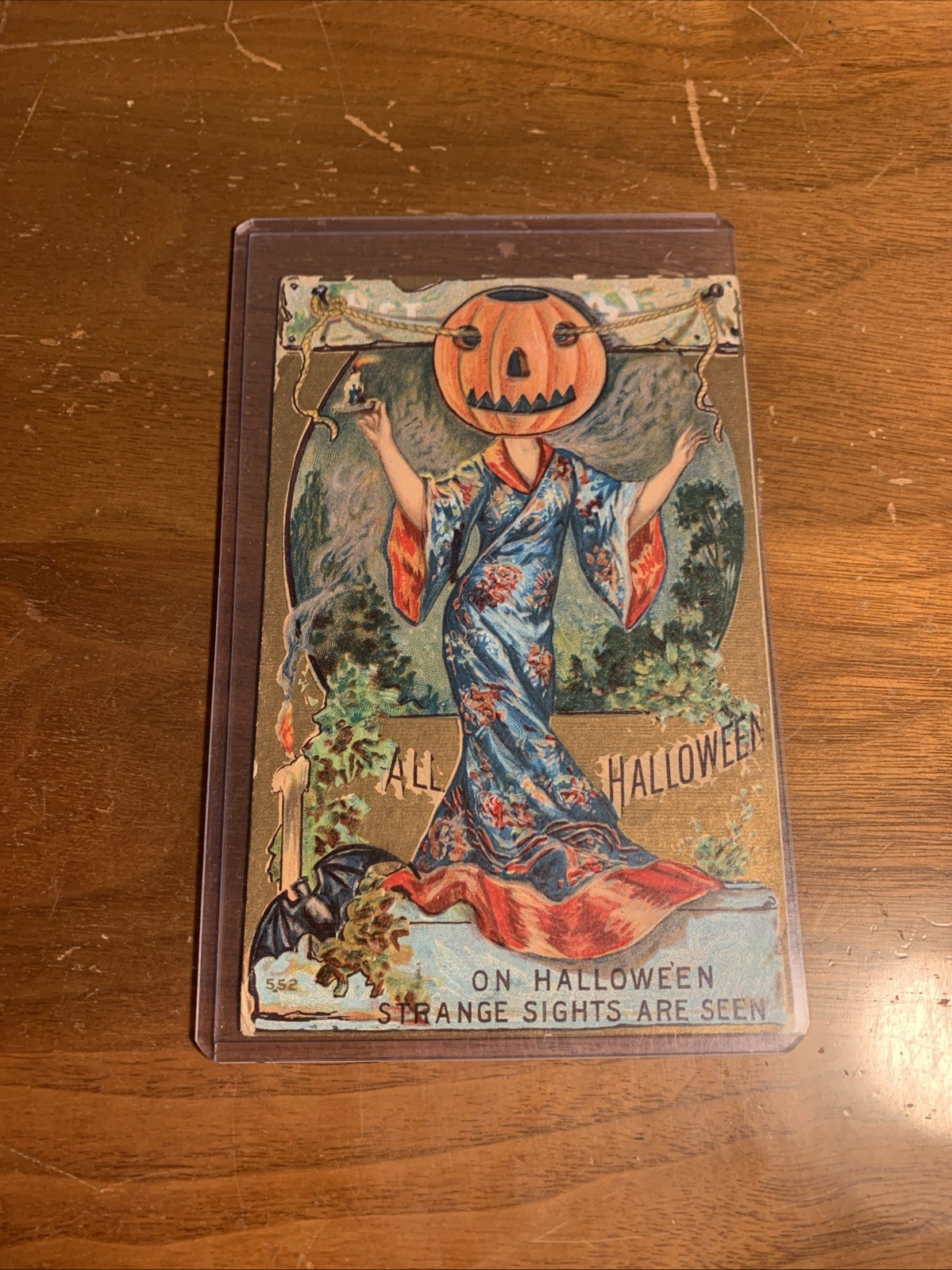 Antique Halloween Pumpkin Head Oriental Kimono Postcard Embossed c1910