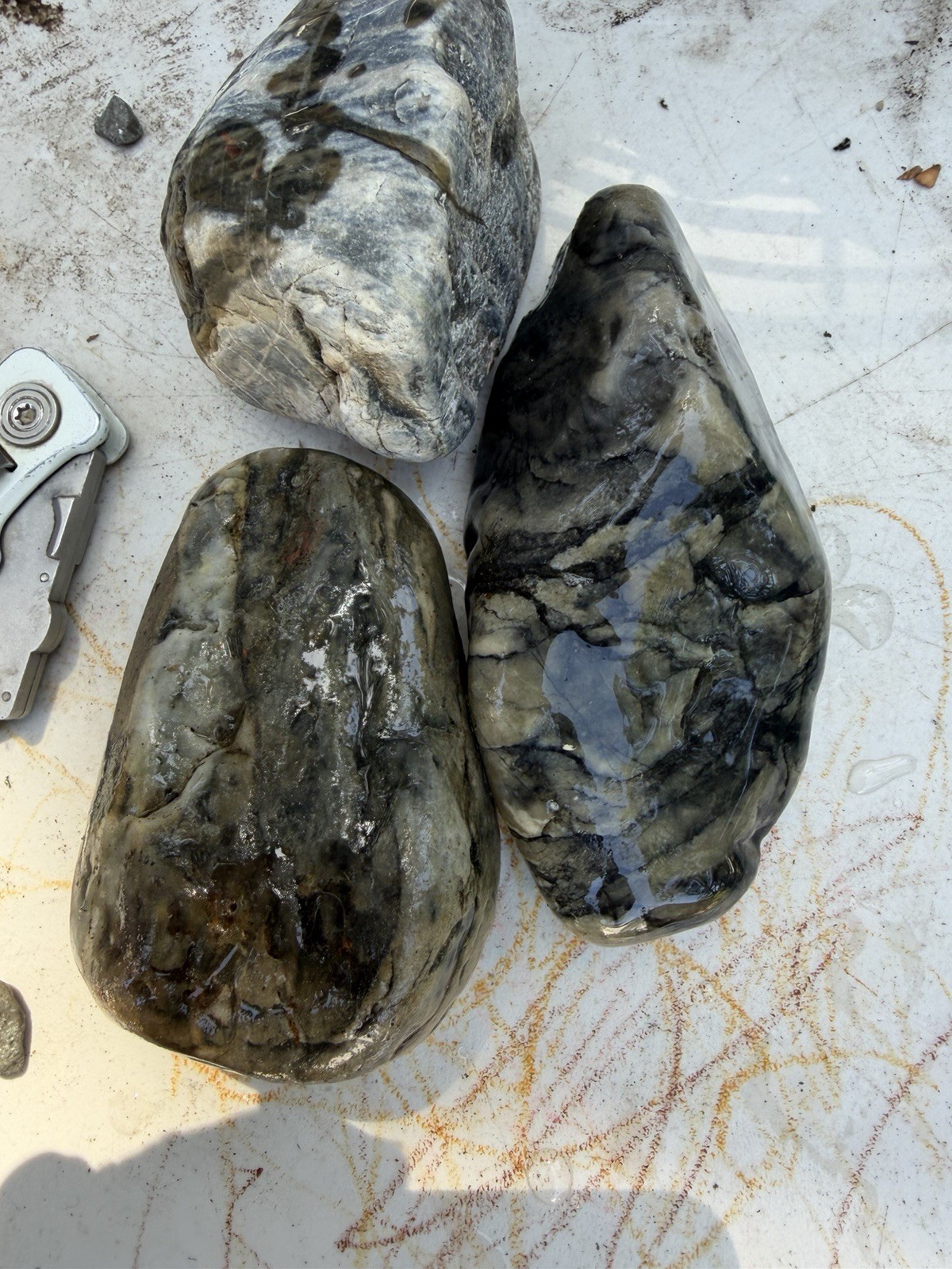 Large Polished River Stones•Marble Look•Decorative Display Rocks (Set of 3)