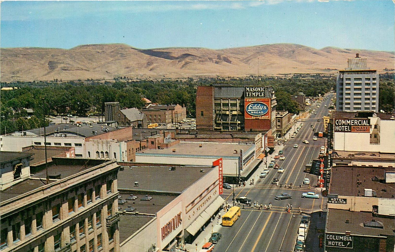 Postcard 1950s Washington Yakima Aerial View Yakima Avenue autos Ellis WA24-4509 Postcard 1950s Washington Yakima Aerial View Yakima Avenue autos Ellis WA24-4509