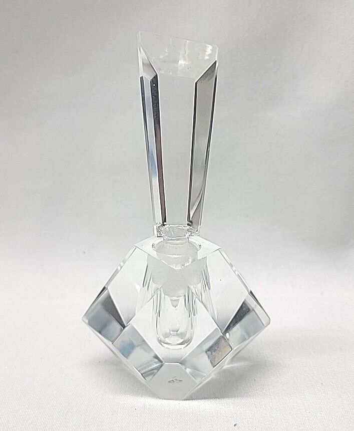 Vintage Crystal Cut Perfume Bottle Dabber Clear Thick Glass 5\