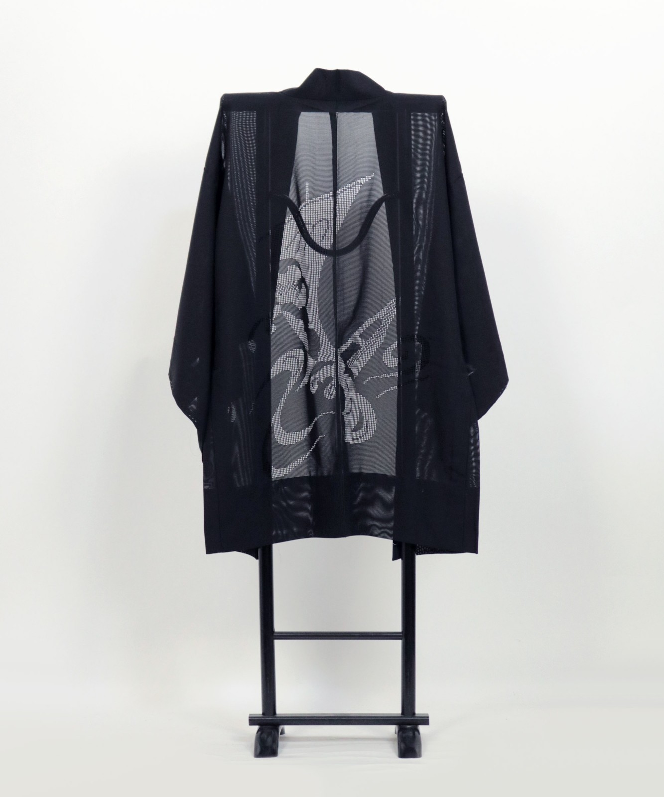 Vintage Black Silk Sha Haori Jacket: Sheer Summer Kimono, Boat Motif Weave