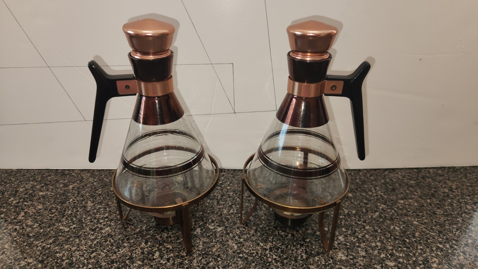 Vintage Mid-century Modern Glass Coffee Carafers With Warming Stands Vintage Mid-century Modern Glass Coffee Carafers With Warming Stands