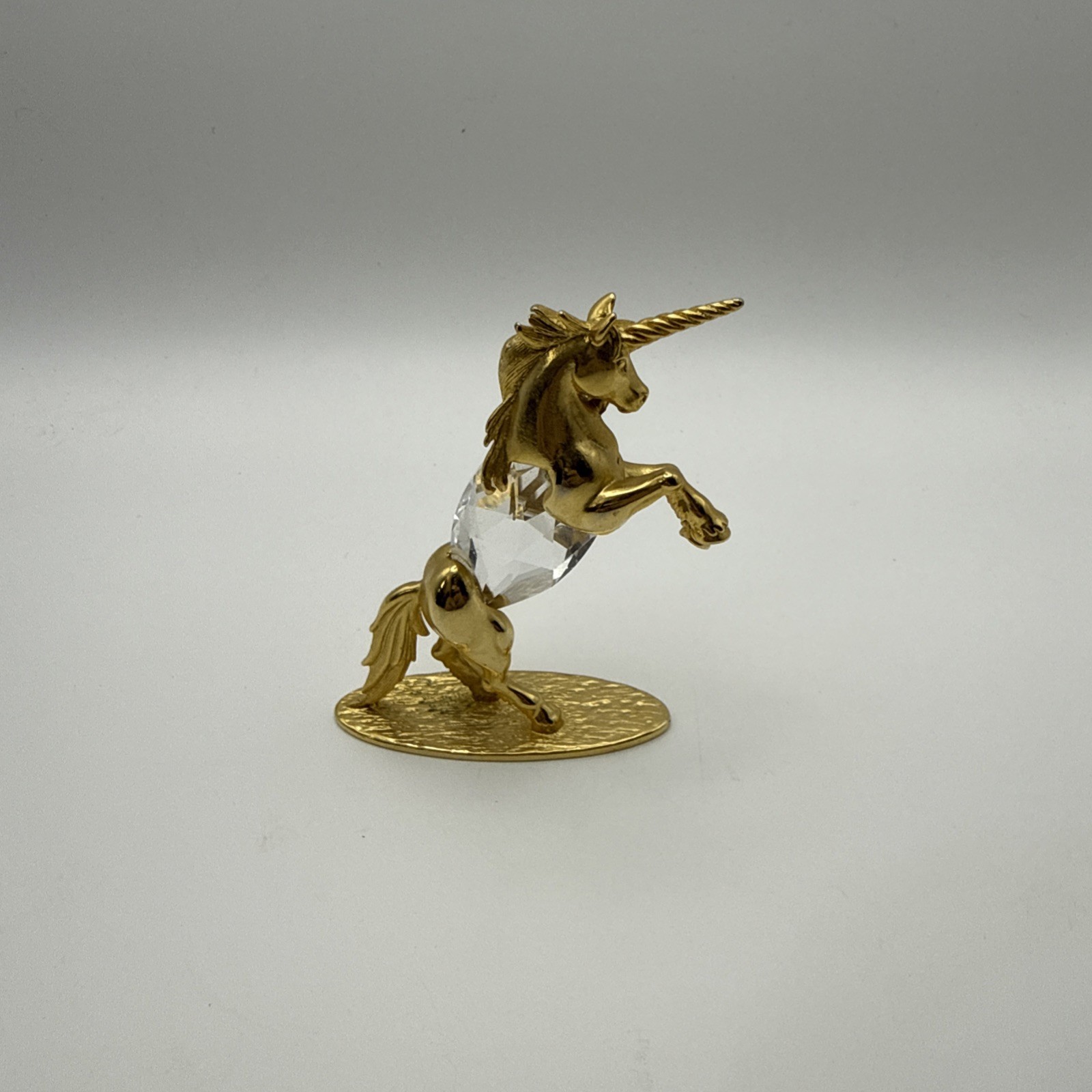 Rare Vintage Signed JJ Polished Gold Tone Crystal Center Unicorn Figurine