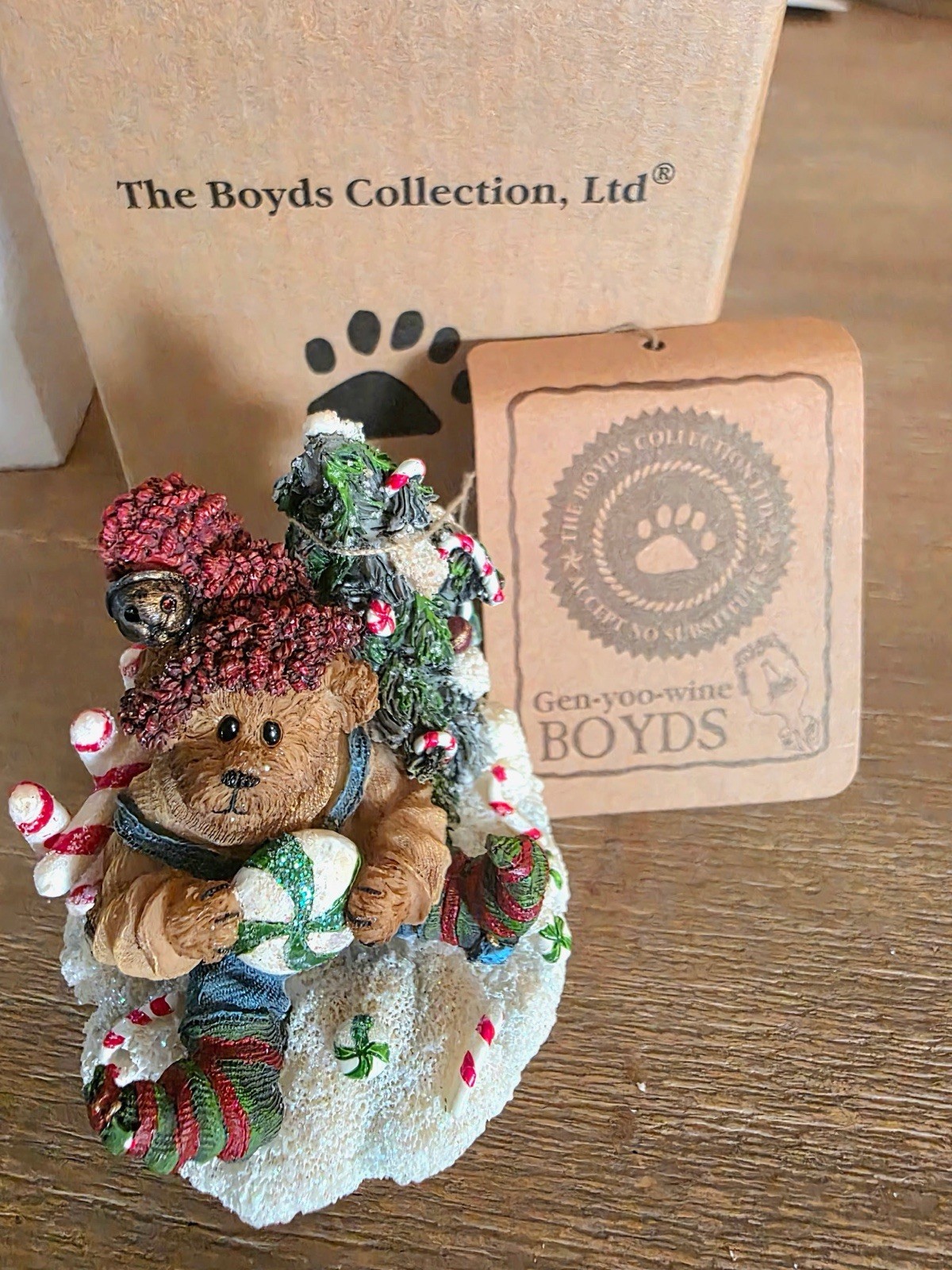 RARE Boyd\'s Bears “Kirby”Candy Christmas Jar Candle Lid Topper Retired