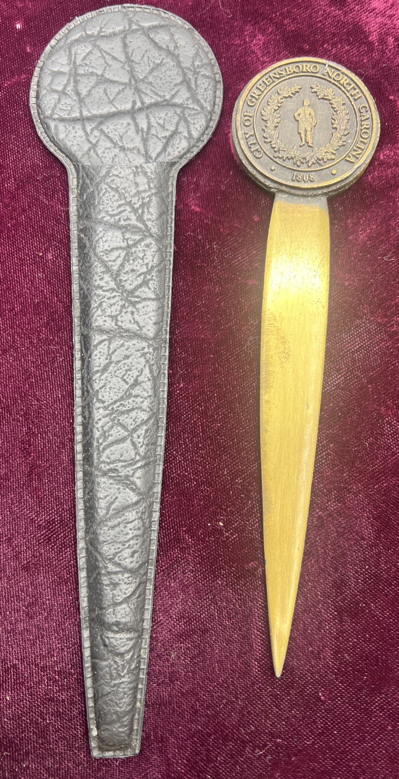 Vintage City Of Greensboro North Carolina 1808 Letter Opener & Sleeve