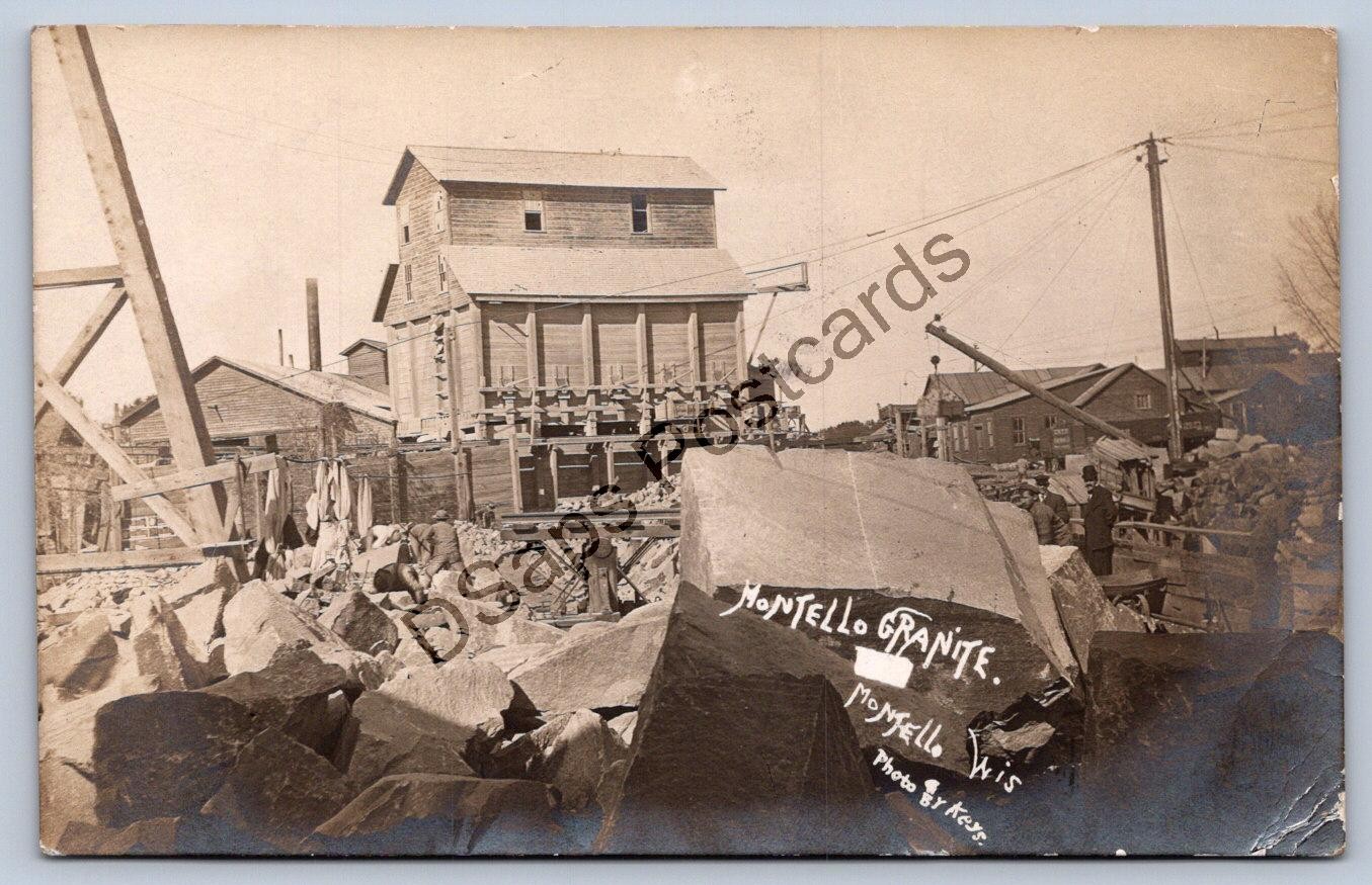 K67/ Montello Wisconsin RPPC Postcard c1910 Granite Quarry Cranes 300
