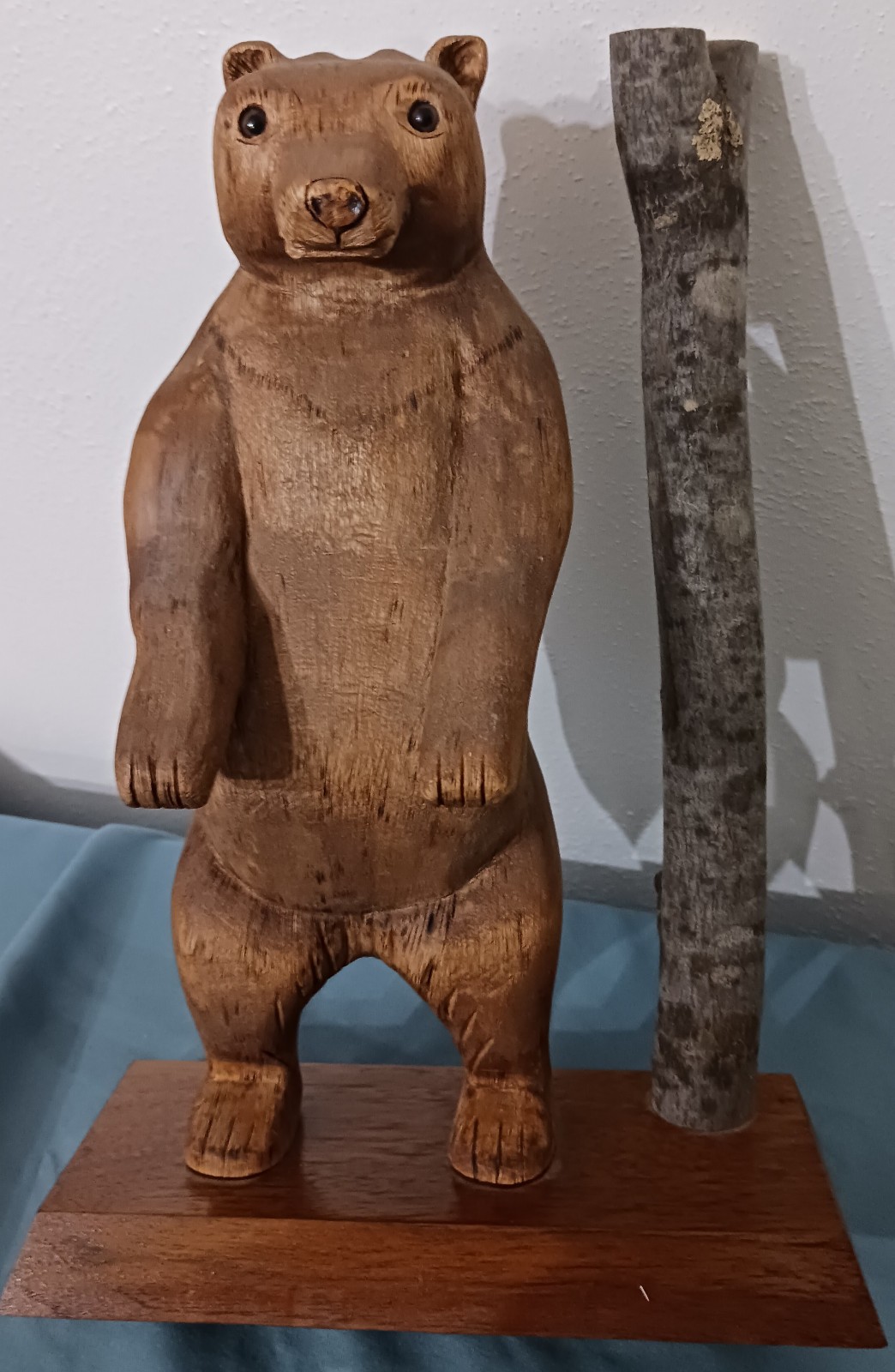 Hand Carved Wood Bear Folk  Art Signed Wood Carving Standing Bear Lodge Decor