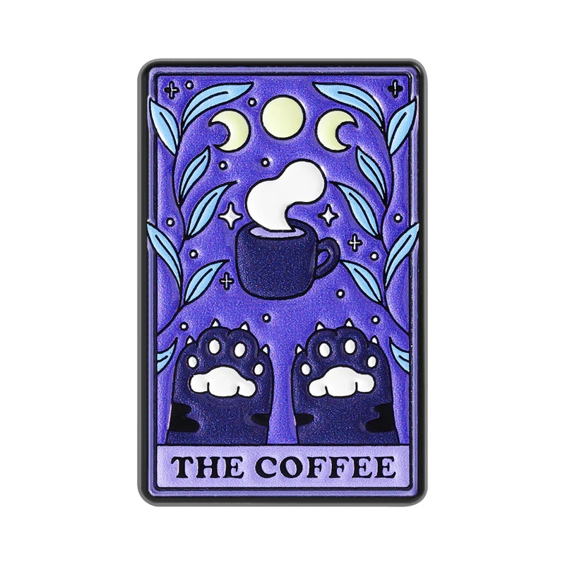 The Coffee Tarot Card UV Printing Pins Skeleton Cat Paw Moon Phase Brooches
