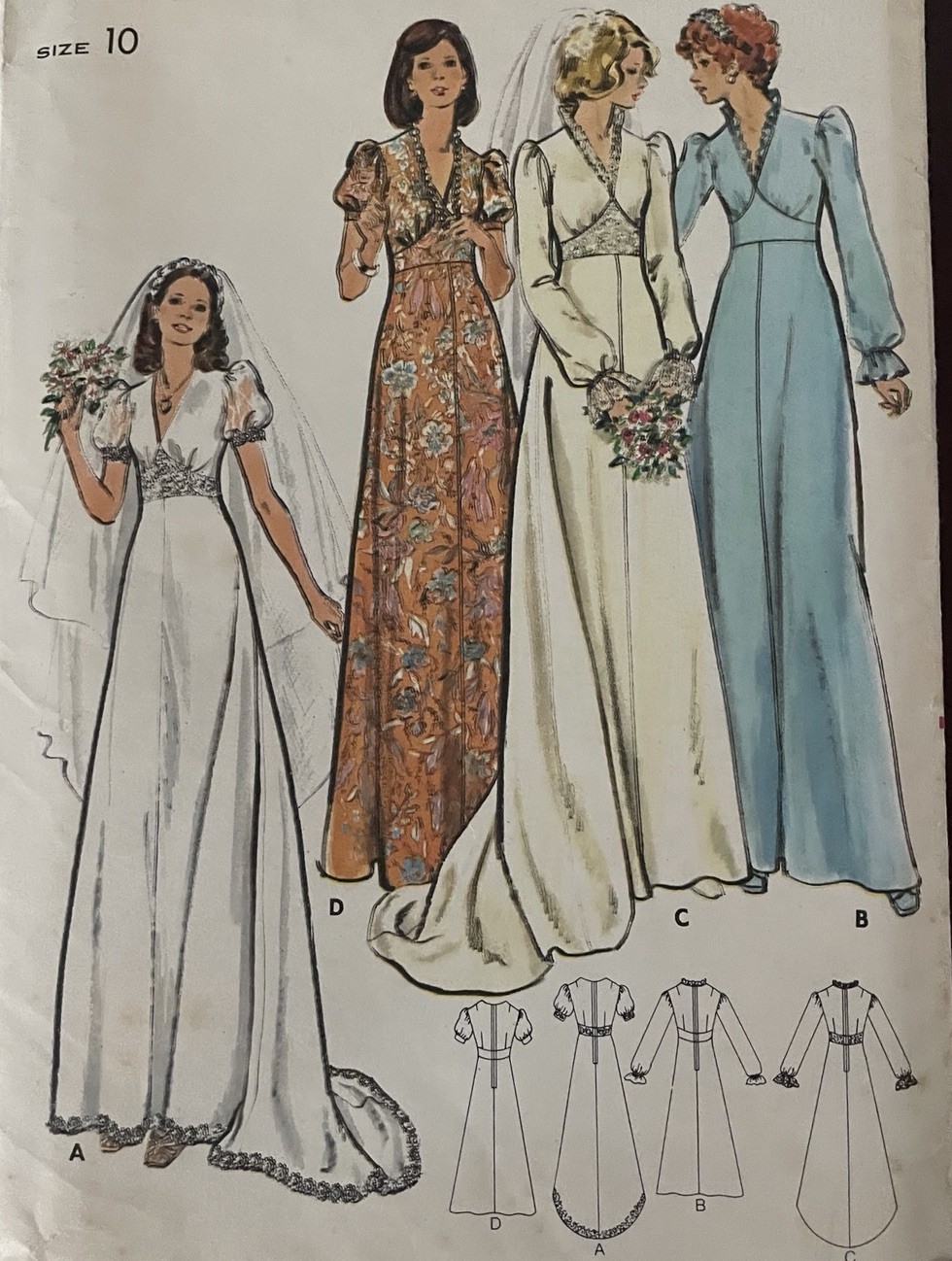 Uncut 1970s BOHO WEDDING BRIDAL GOWN DRESS PATTERN BUTTERICK 5750 Sz 10
