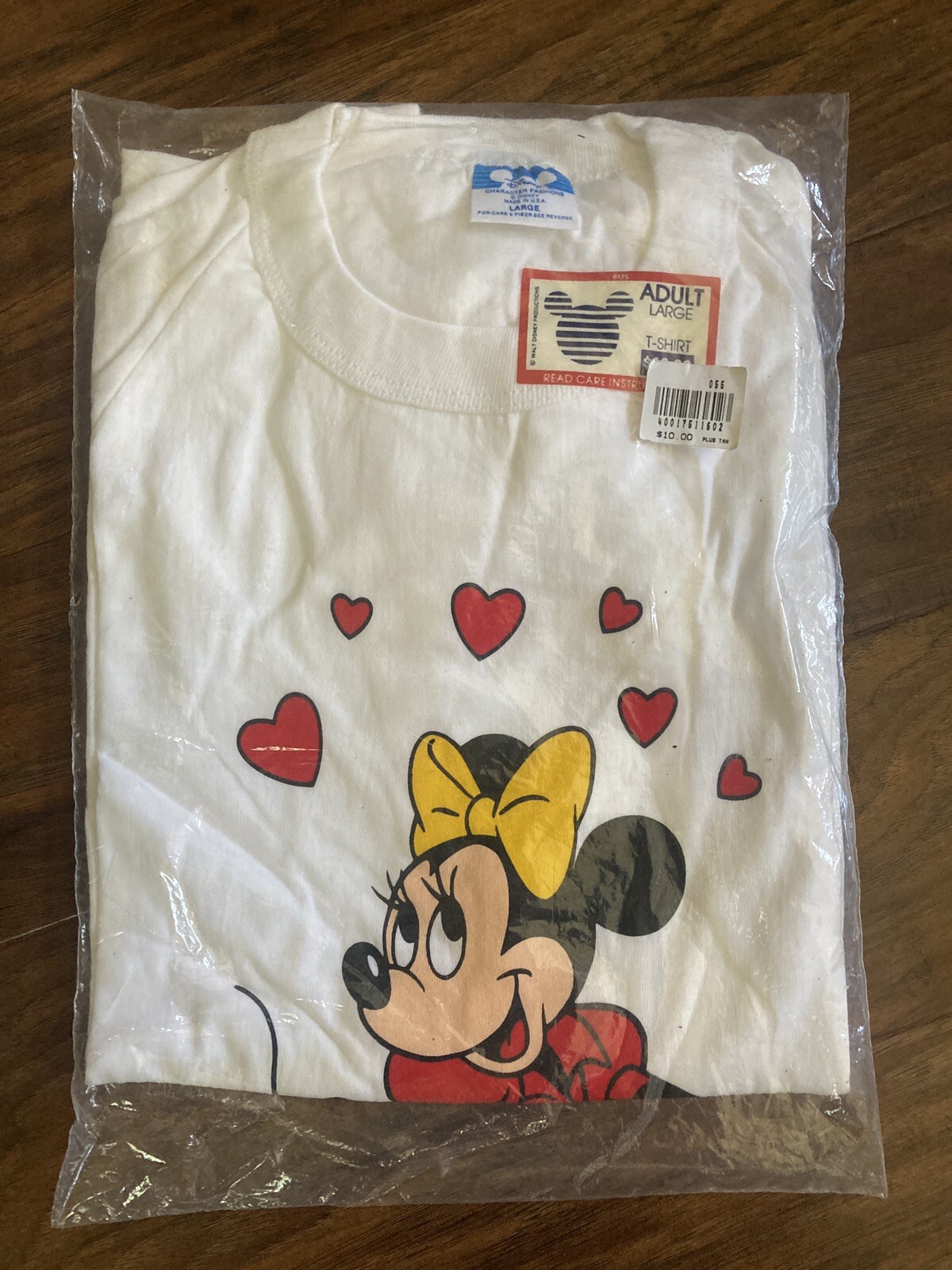 VTG Minnie Mouse Hearts Disney Character Fashions Large White Tshirt SEALED