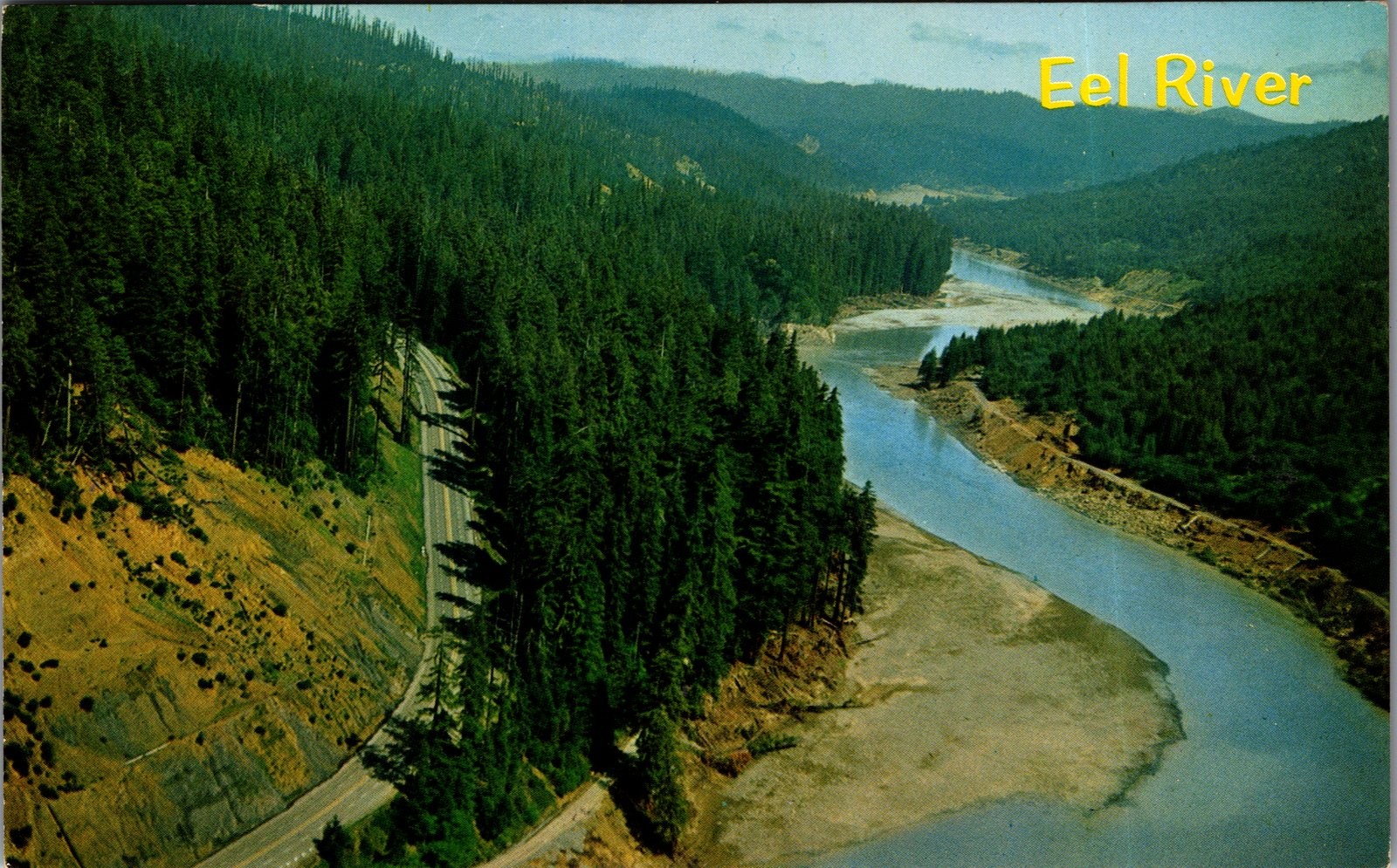 Vintage Aerial View Eel River Highway 101 California Redwood Country Postcard Vintage Aerial View Eel River Highway 101 California Redwood Country Postcard