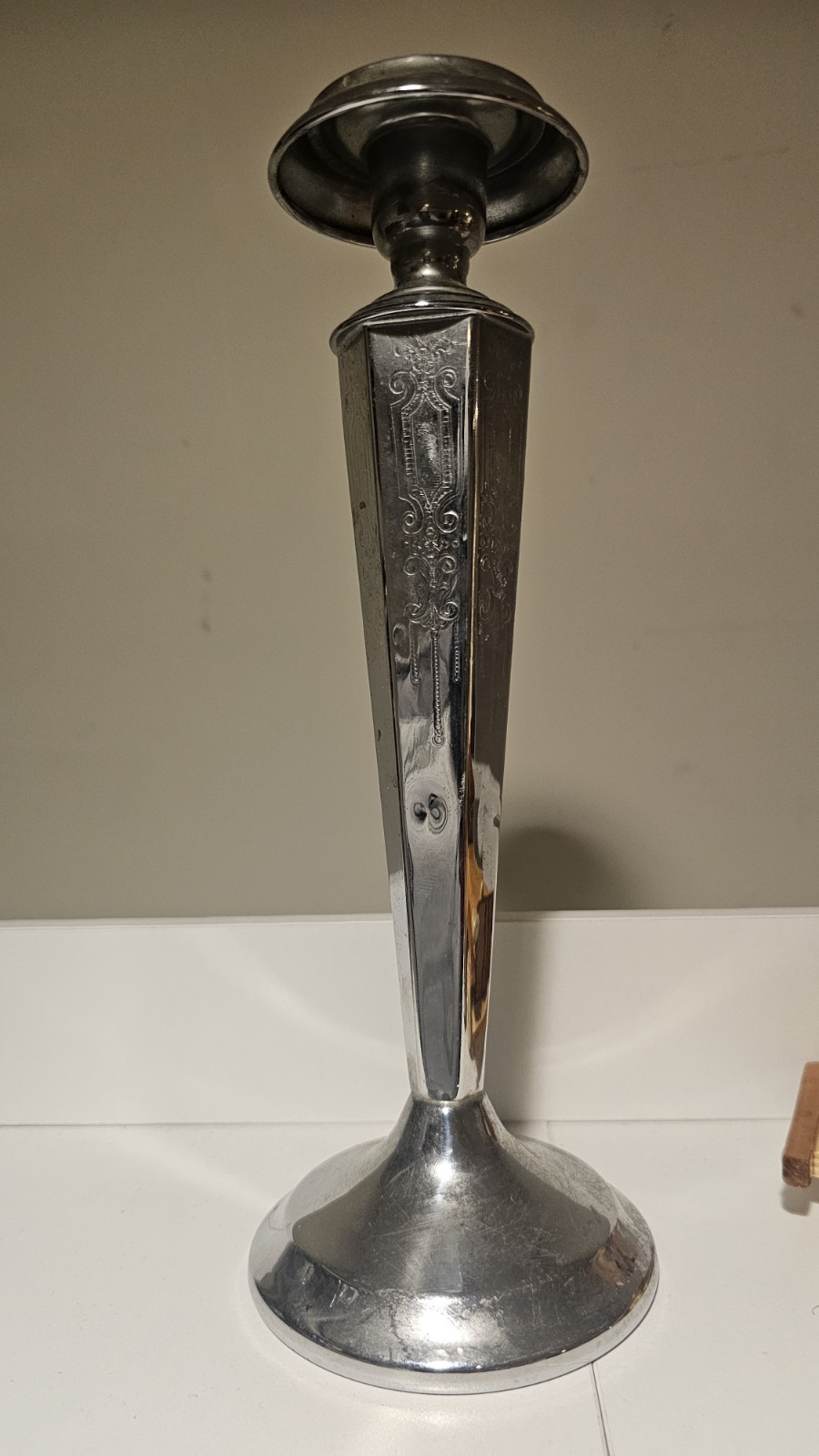 1-Vtg Cromwell Art Deco Etched Chrome Chromium Candlesticks 8.5\ 1-Vtg Cromwell Art Deco Etched Chrome Chromium Candlesticks 8.5\