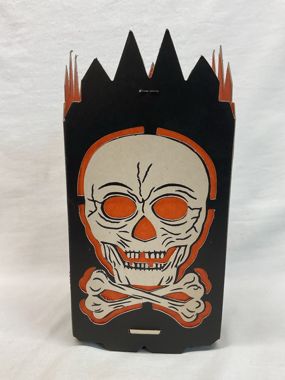 Antique German Halloween Skull & Crossbones 4 Sided Die Cut Candle Lantern