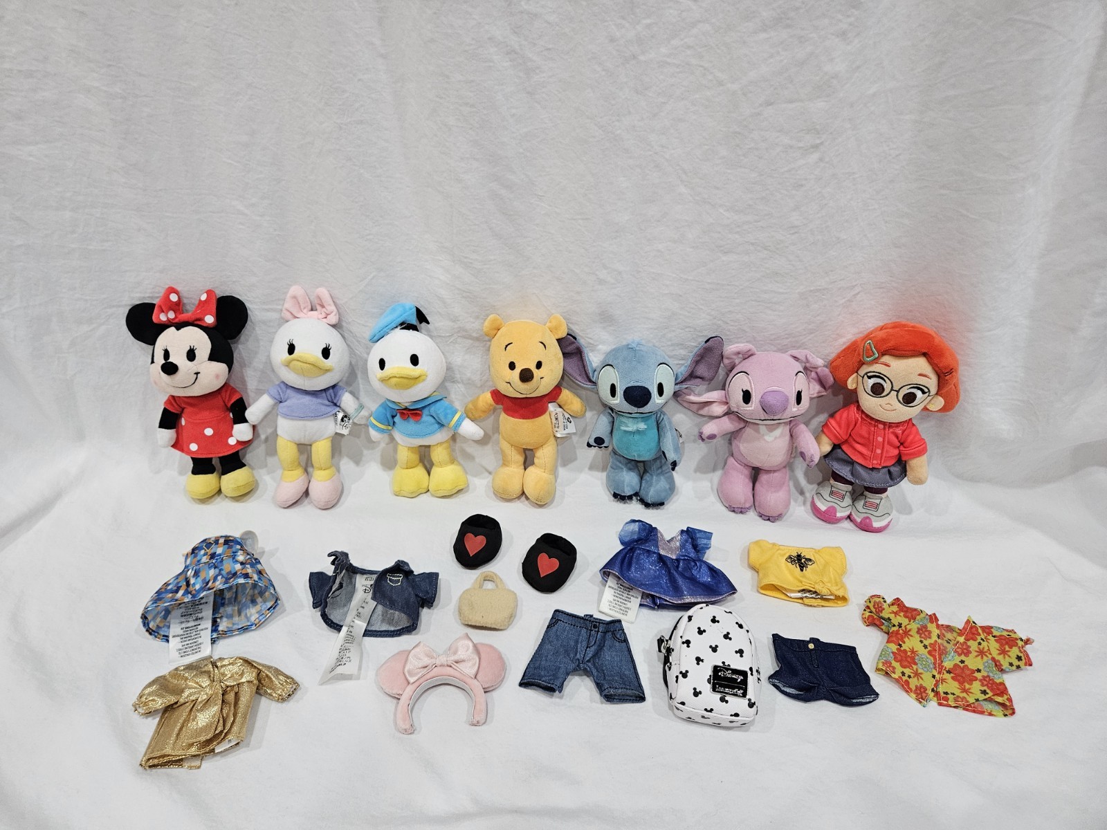 Disney nuiMOs Lot of 7 Plush Minnie Daisy Donald Pooh Stitch Angel Mei Clothes