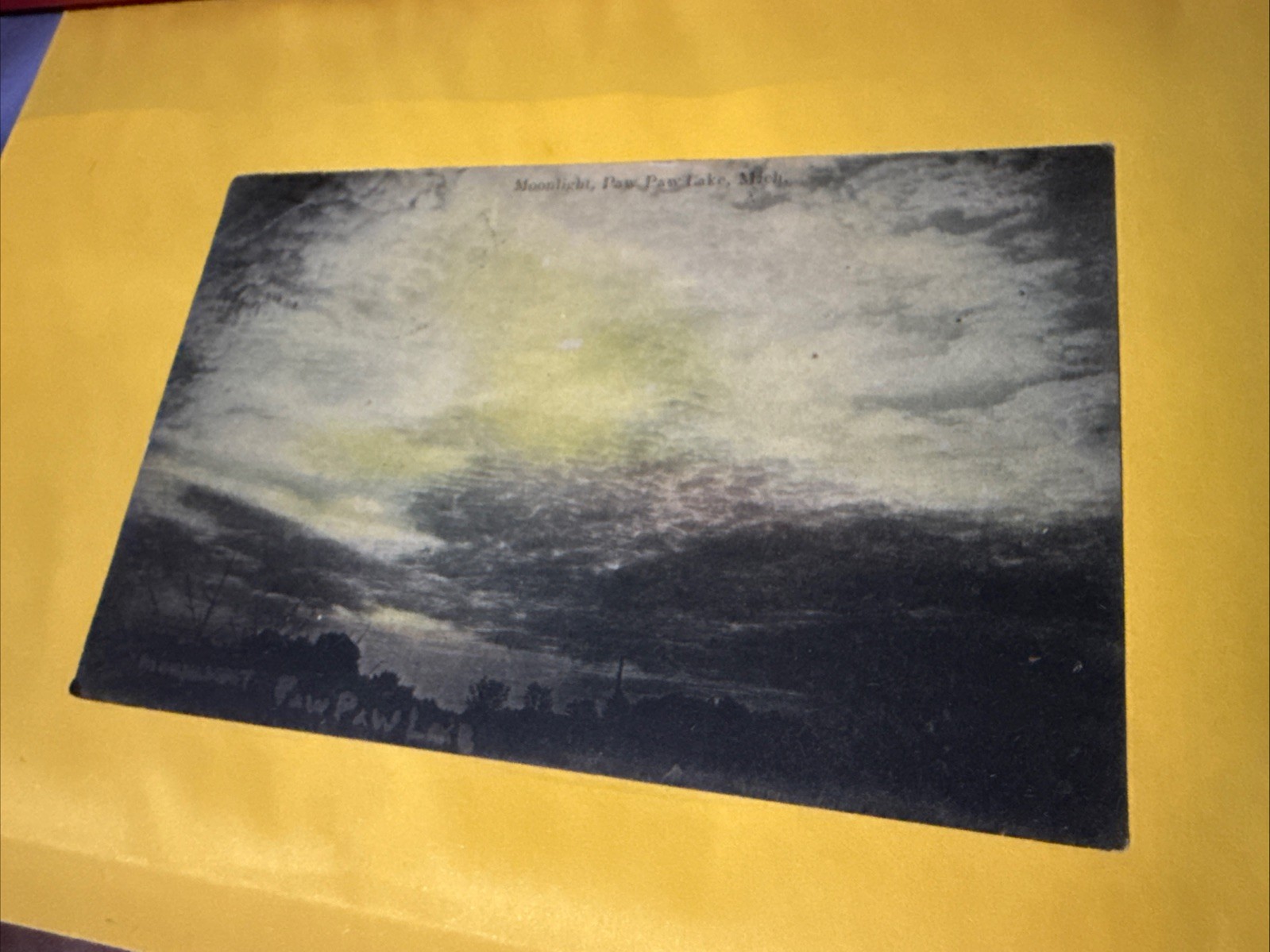 Moonlight on Paw Paw Lake in Michigan Posted 1913 Postcard