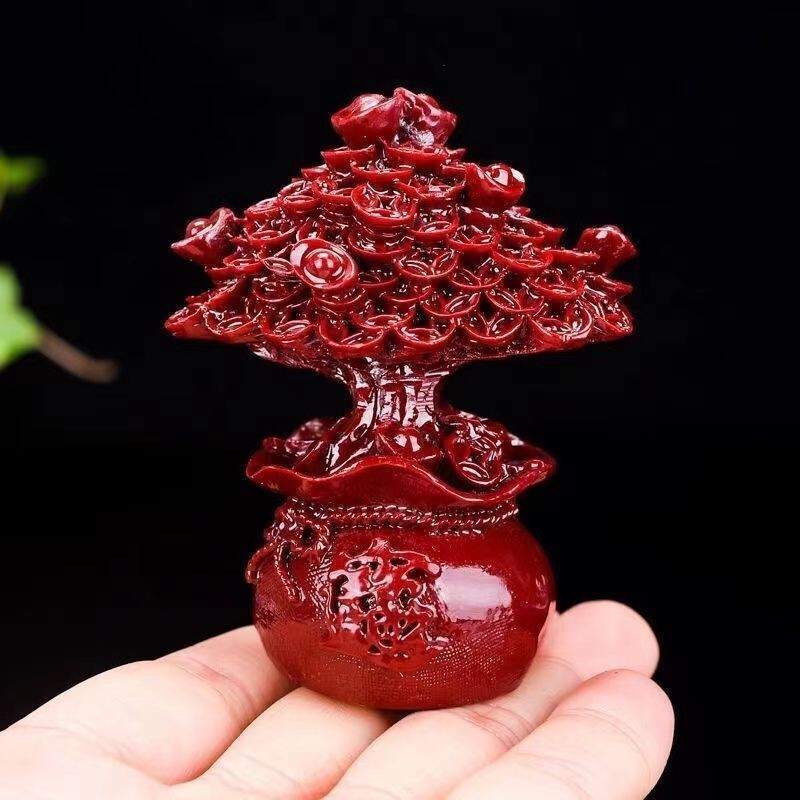 Natural cinnabar quartz Hand Carved Crystal tree Carving healing 1pc