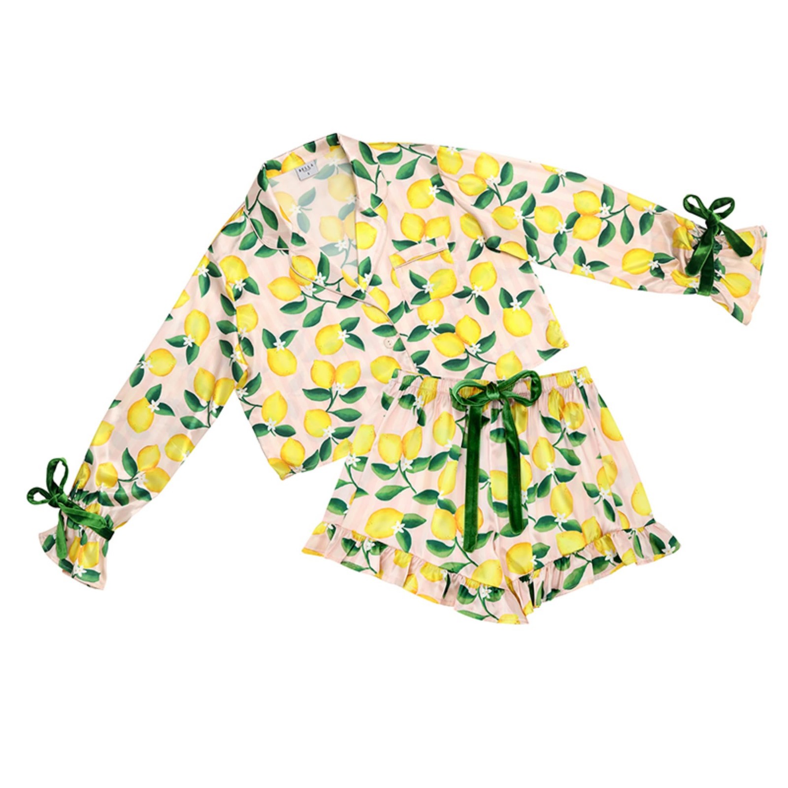 Bella Sleep + Spa Women Velvet Satin Pajama Set Pink Lemons Medium Bella Sleep + Spa Women Velvet Satin Pajama Set Pink Lemons Medium