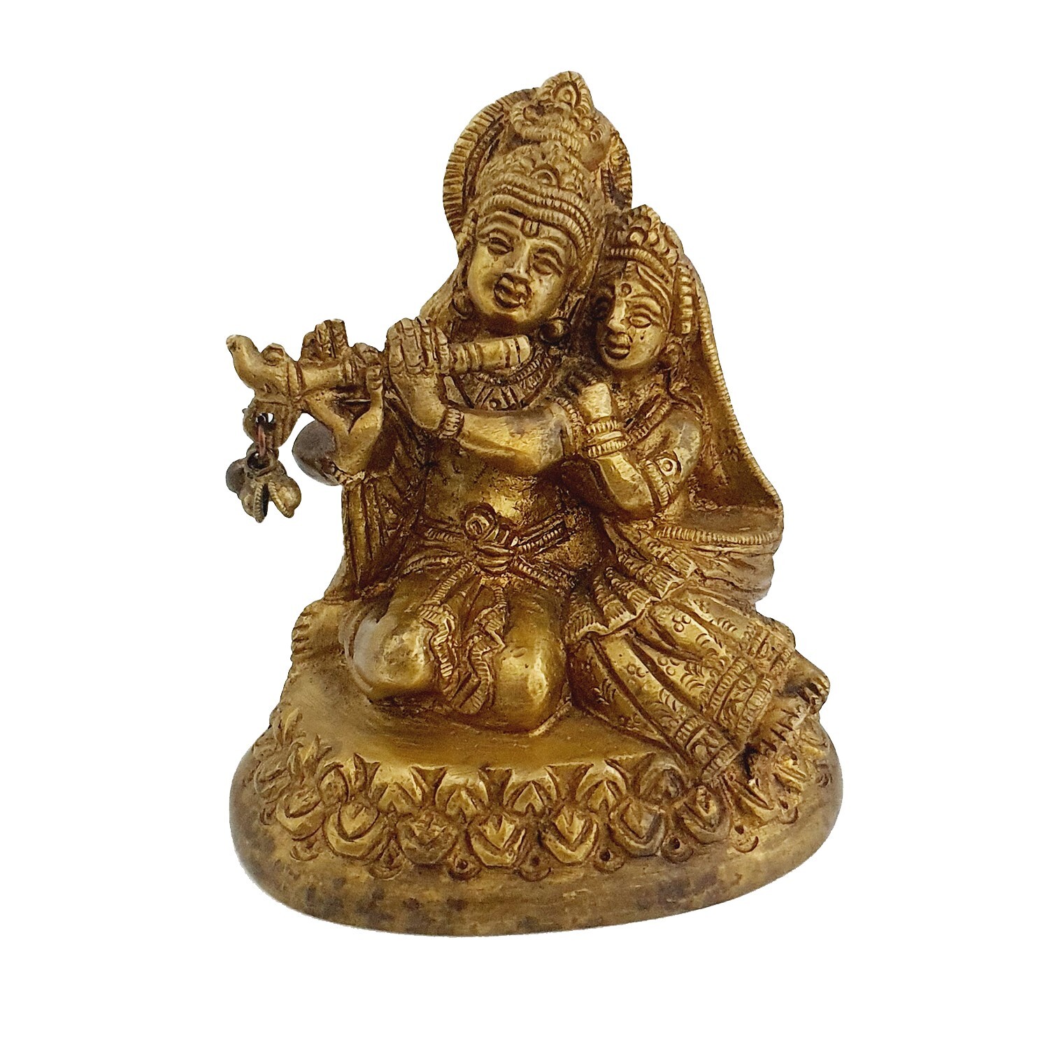 FCS Brass Idol Sitting Shri Radha Krishna | Item Finish- Antique Glossy(AH-07)