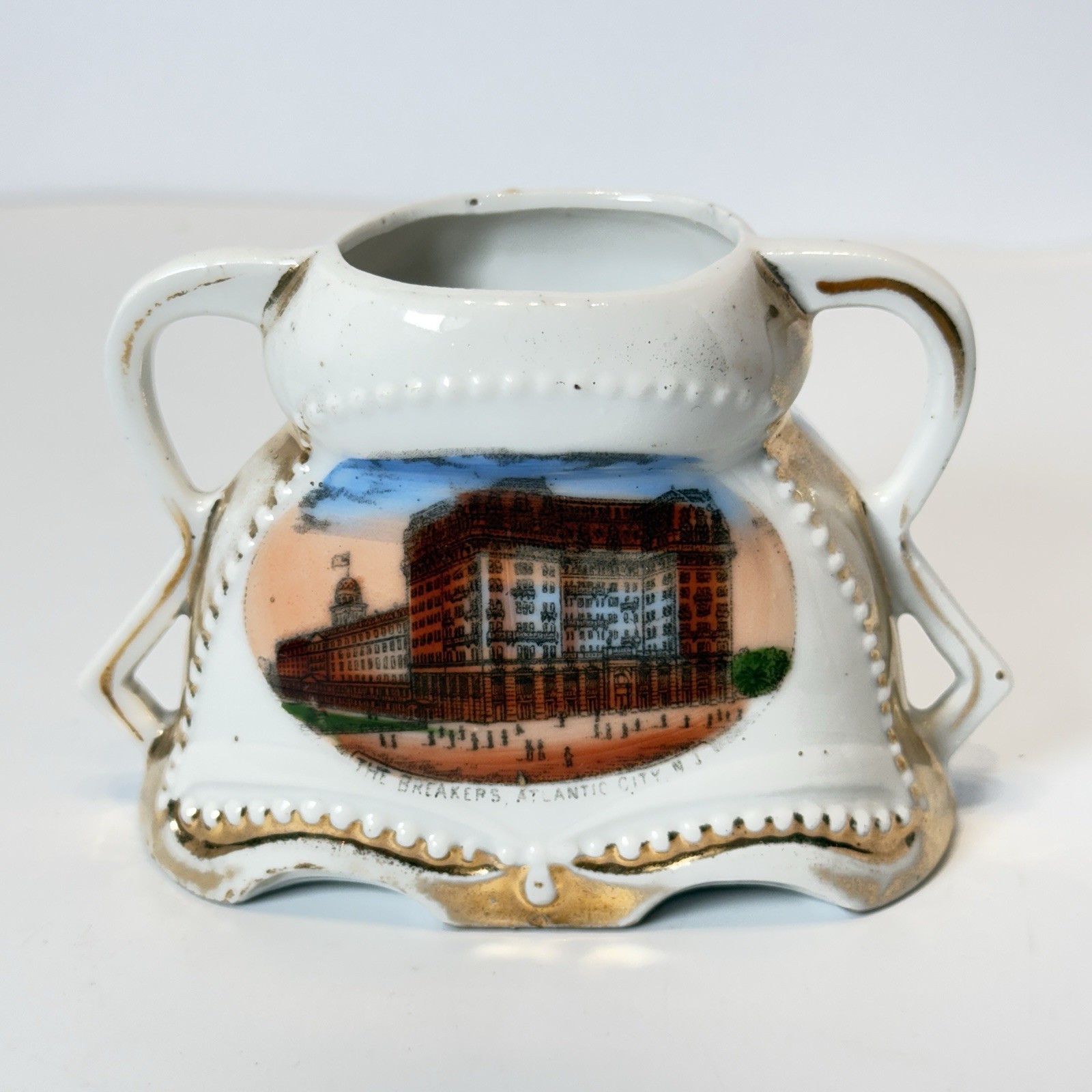 ATLANTIC CITY NJ NEW JERSEY Antique THE BREAKERS Souvenir PAINTED TRINKET ATLANTIC CITY NJ NEW JERSEY Antique THE BREAKERS Souvenir PAINTED TRINKET