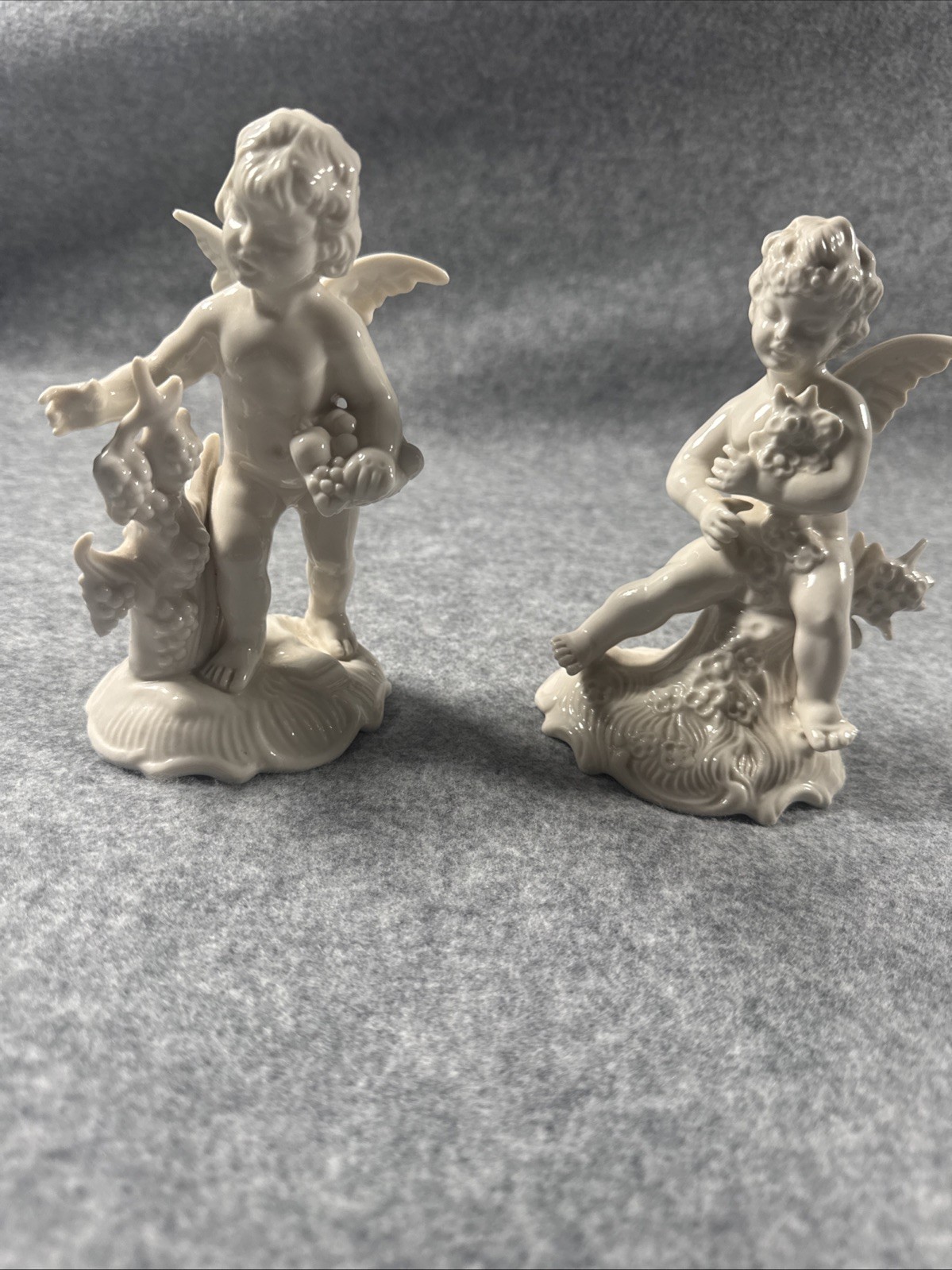 Vintage Dresden Pair White Porcelain Cherub Figurines Summer Four Seasons
