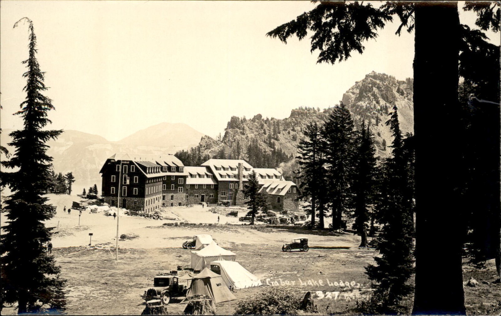 Crater Lake Lodge Tents Cars c1920s-30s Real Photo Vintage Postcard bhn