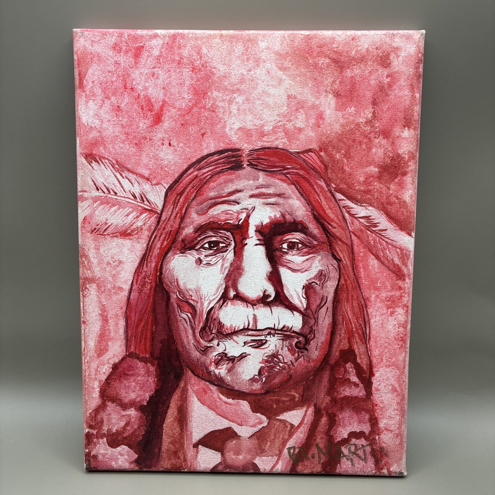 Cheyenne Native American Portrait Painting Ho NineWoomah Signed R Martin 9x12