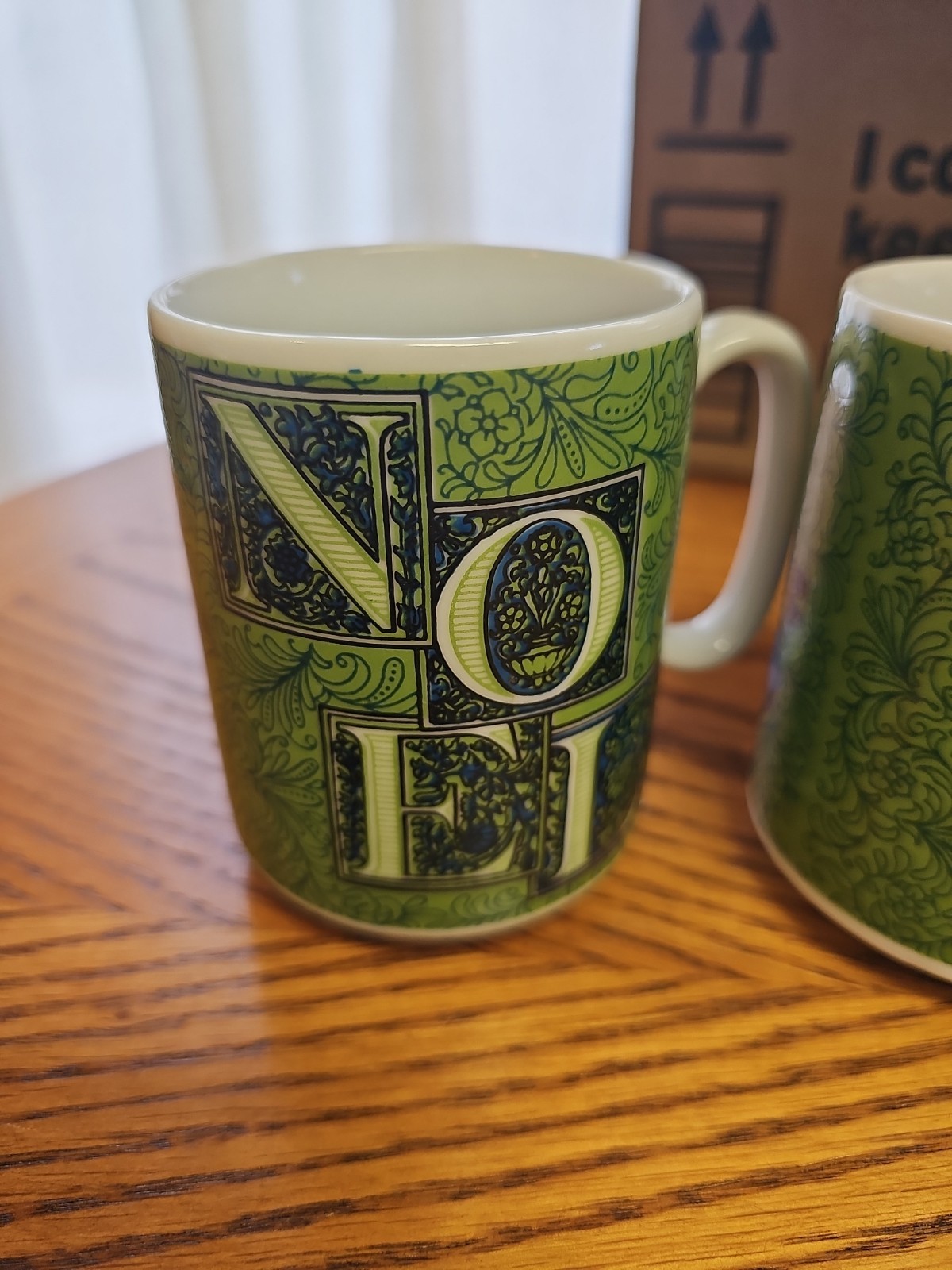 Vintage Green NOEL Trumpet Musician Angel Cherub 6 Stackable Mugs Japan