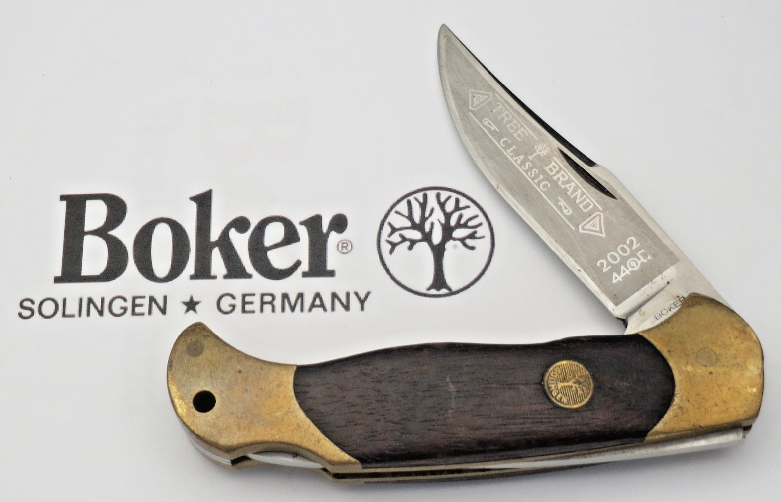 Vintage BOKER SOLINGEN Lockback Knife Wood Handles 440C Stainless - Solid Used