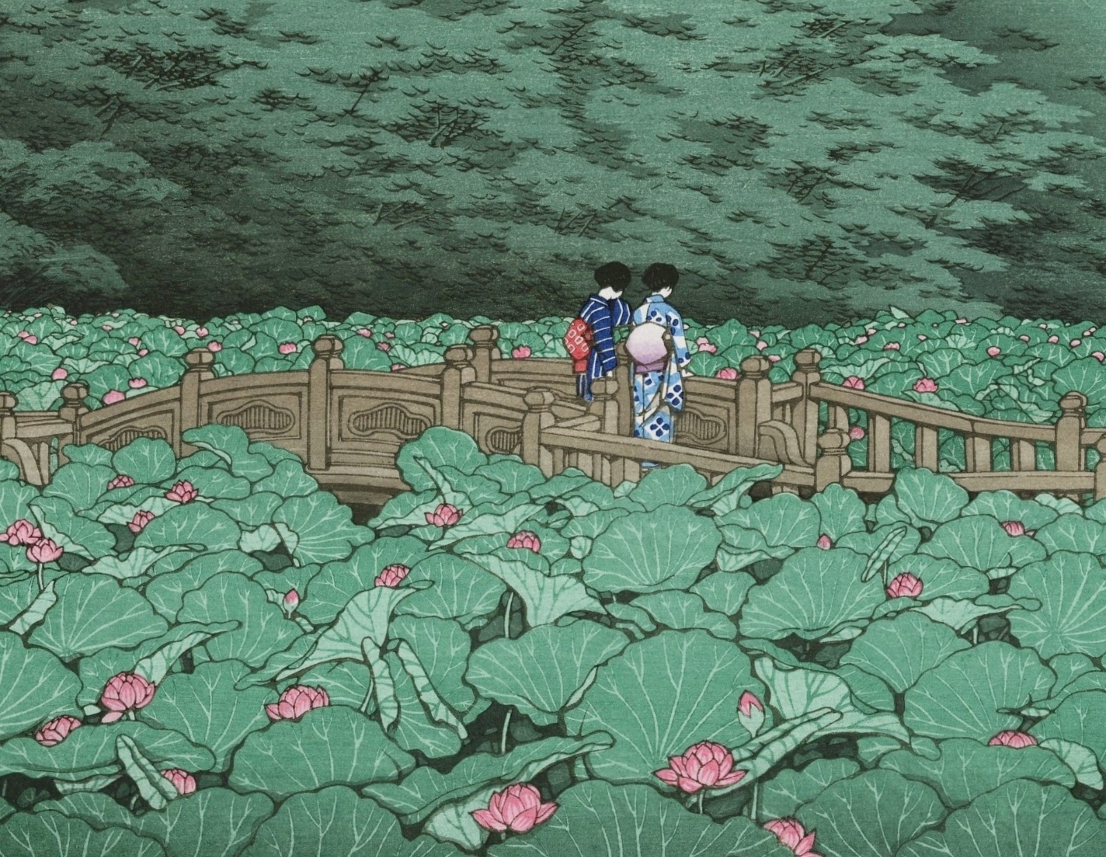 HASUI JAPANESE Woodblock Print SHIN HANGA - Shiba Benten Pond HASUI JAPANESE Woodblock Print SHIN HANGA - Shiba Benten Pond