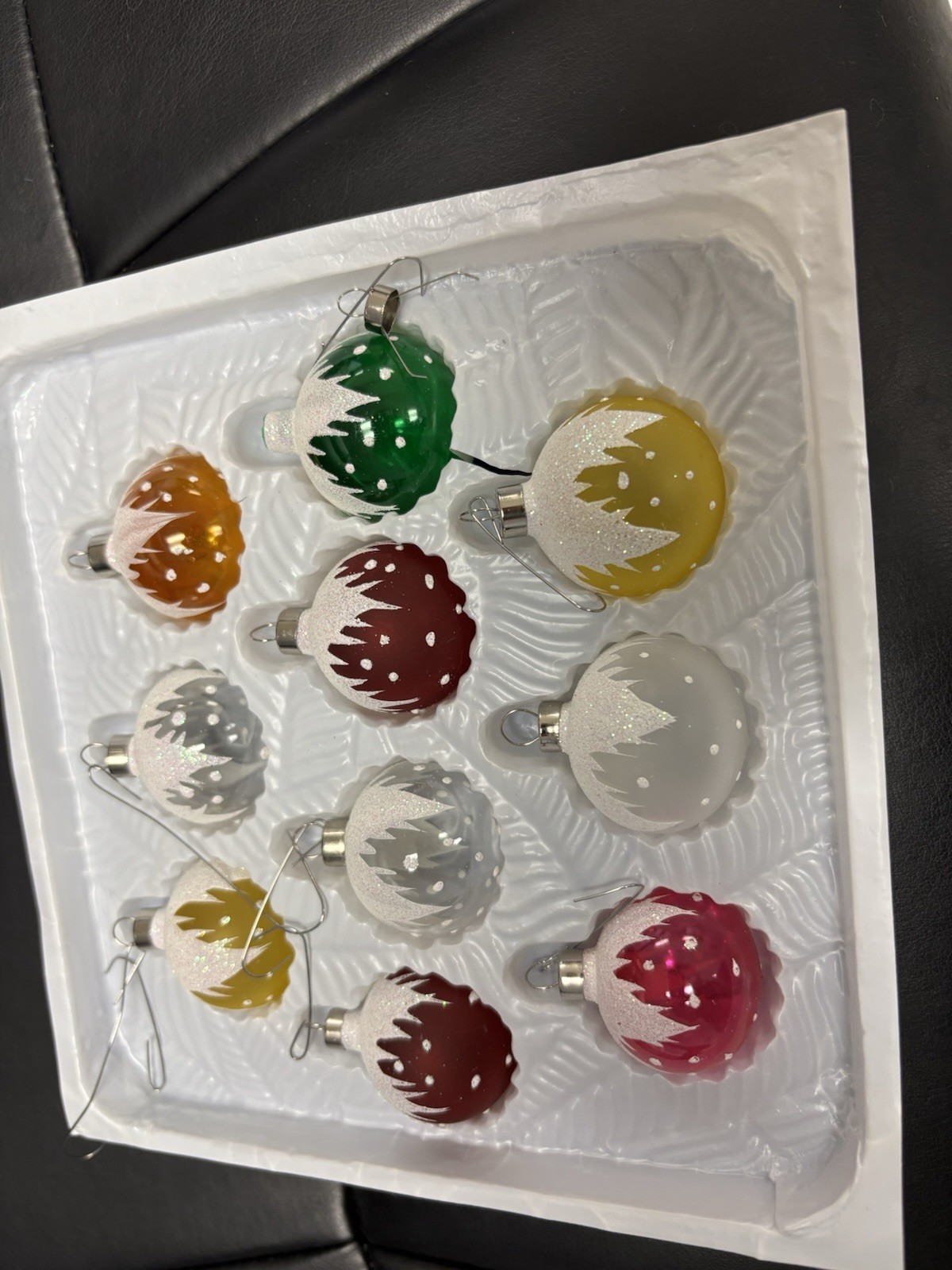 Set of 10-Vtg Christmas Trimmeries Hand-Decorated Glass Ornaments 