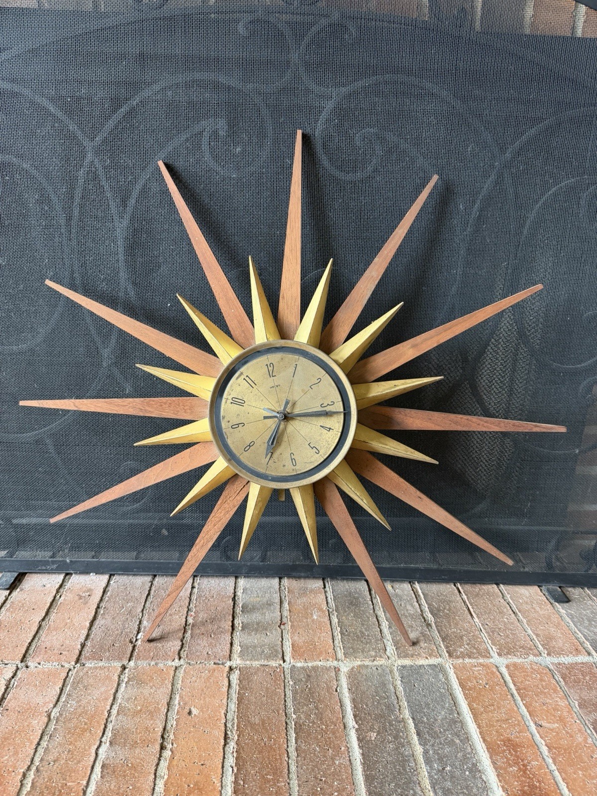 VTG Mid Century Modern Welby Starburst Sunburst Wall Clock Retro 1960's Parts