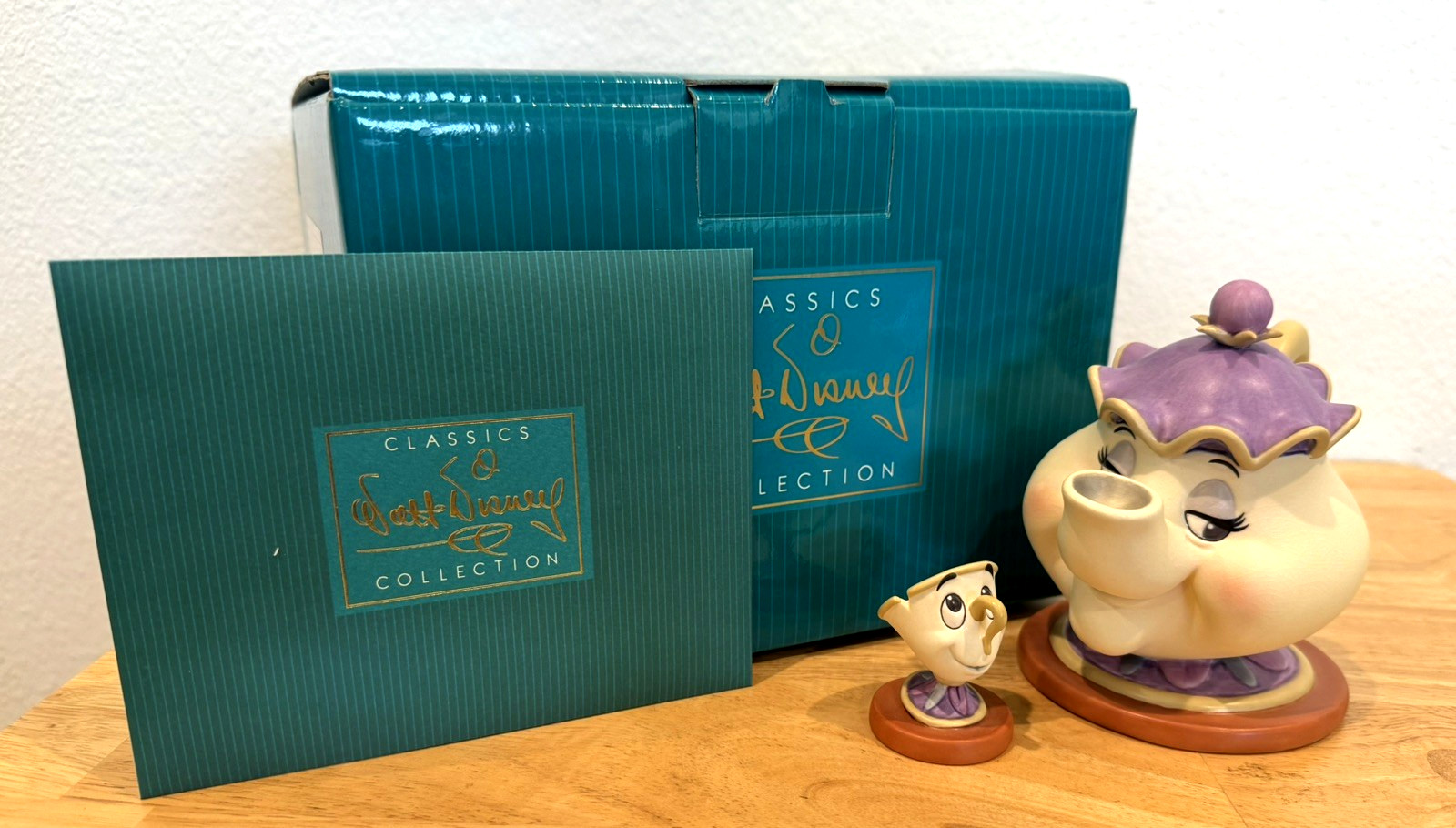 Disney WDCC Beauty & The Beast Mrs Potts & Chip Good Nigh, Luvt Box & Sealed COA